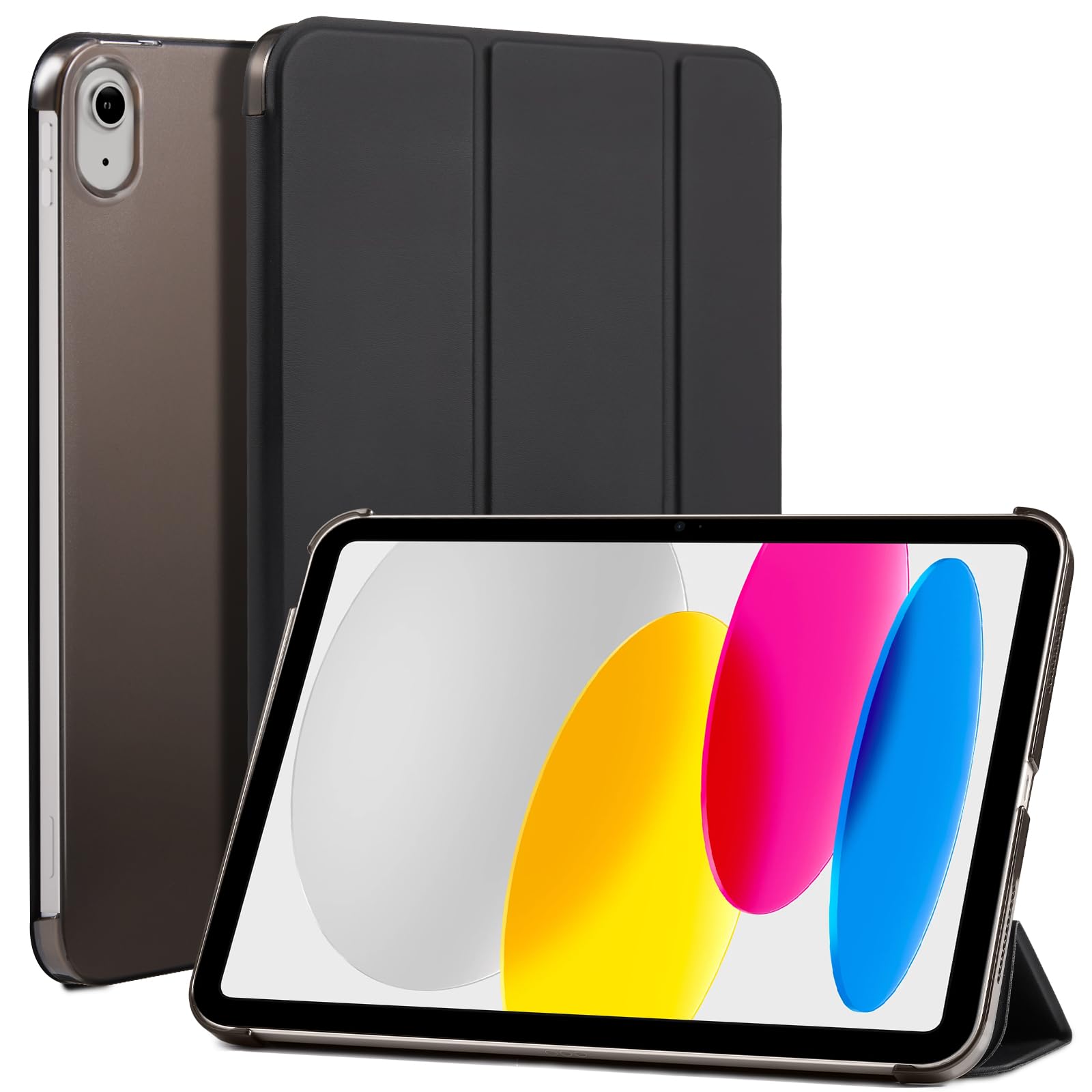 iPad 11th Gen (10th Compatible) Slim Stand Cover with Clear Hard Back, Touch ID#Color_Black
