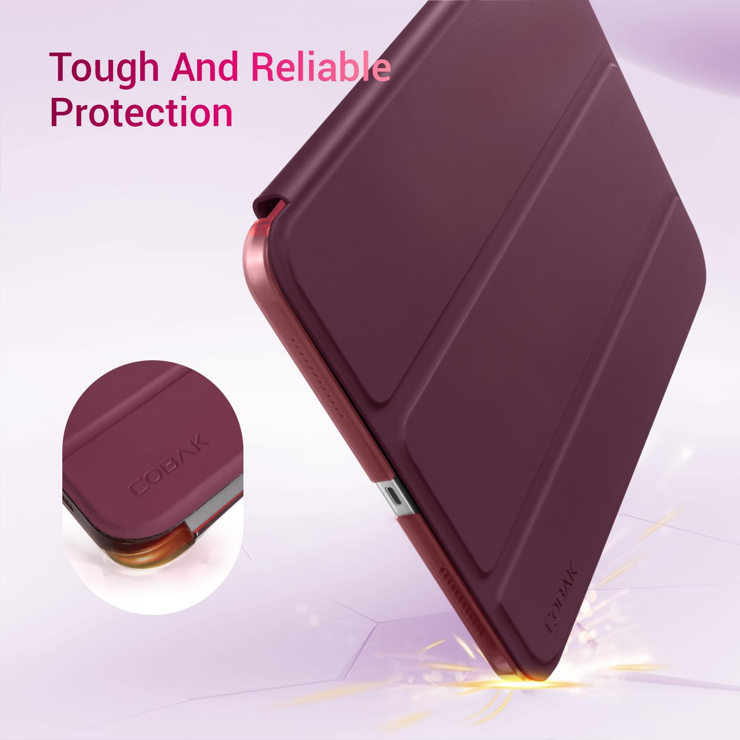 iPad 11th Gen (10th Compatible) Slim Stand Cover with Clear Hard Back, Touch ID#Color_Burgundy
