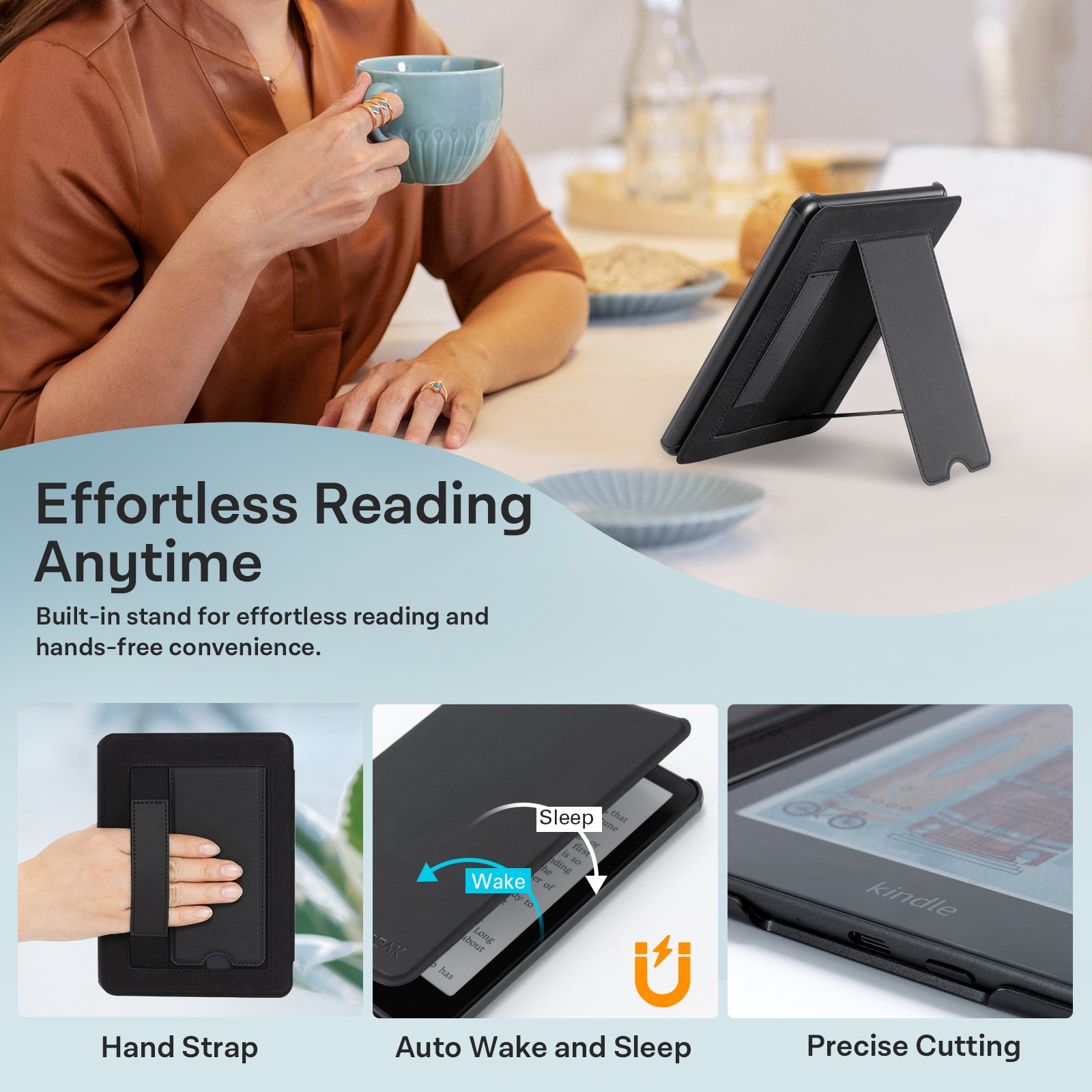 Kindle Paperwhite 12th Gen 7 inch (2024) Lightweight Case With Stand#Color_Black
