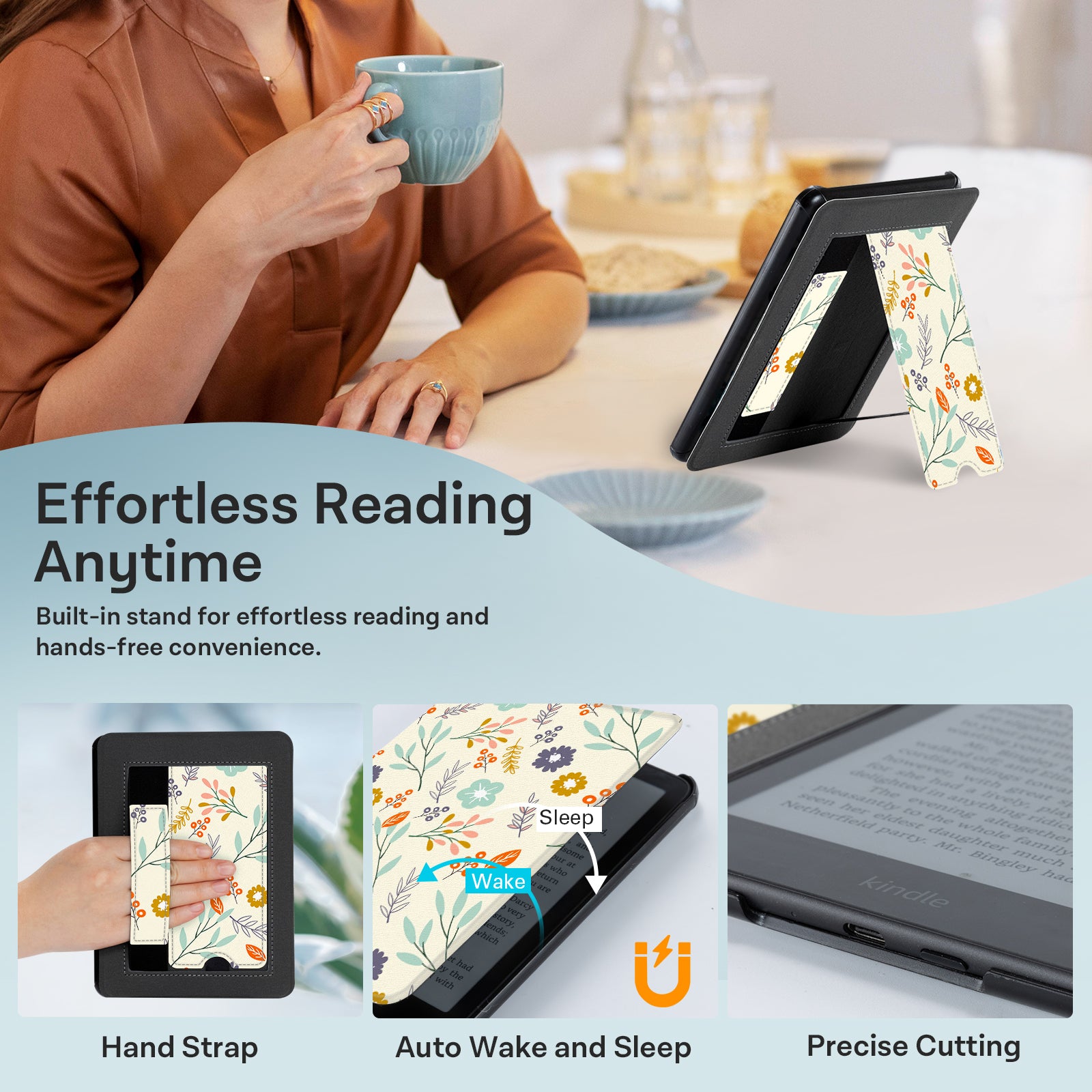 Kindle Paperwhite 12th Gen 7 inch (2024) Lightweight Case With Stand#Color_Flowers Sea
