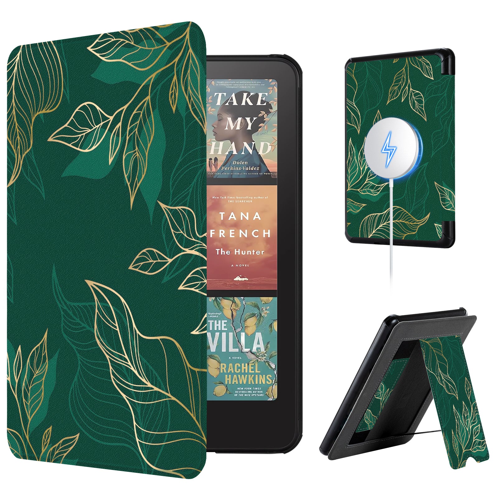 Kindle Paperwhite 12th Gen 7 inch (2024) Lightweight Case With Stand#Color_Dark Green Floral
