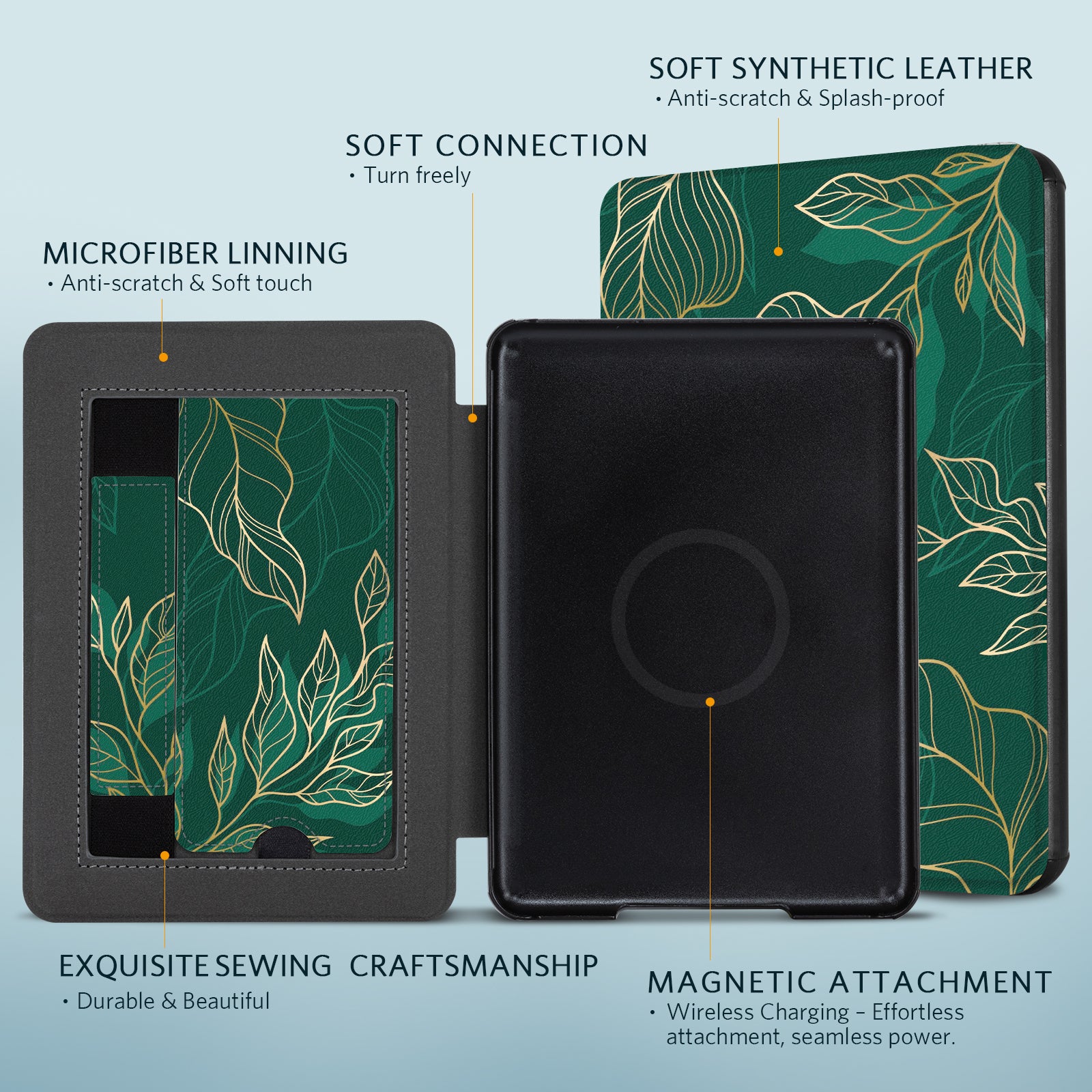 Kindle Paperwhite 12th Gen 7 inch (2024) Lightweight Case With Stand#Color_Dark Green Floral