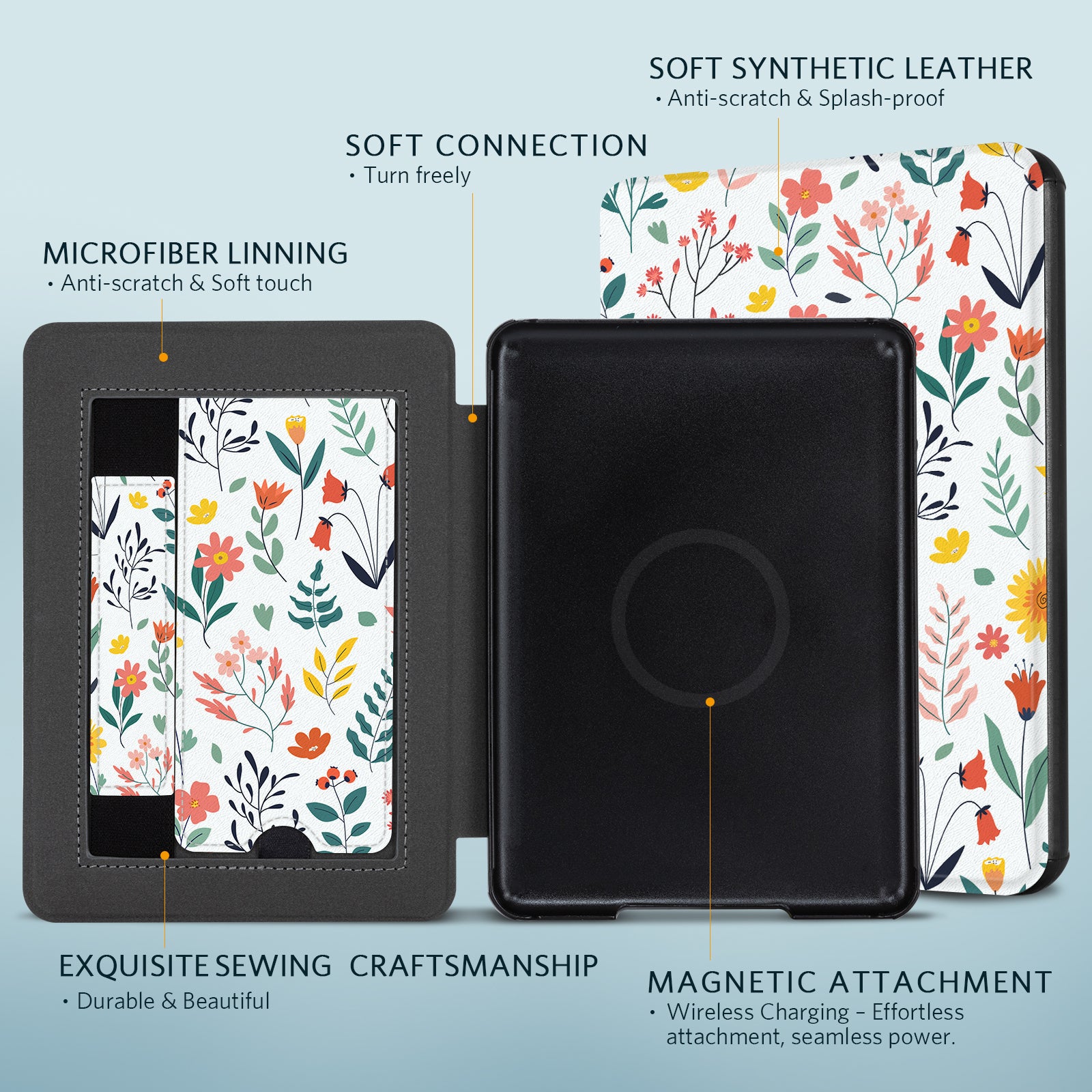 Kindle Paperwhite 12th Gen 7 inch (2024) Lightweight Case With Stand#Color_White Flower