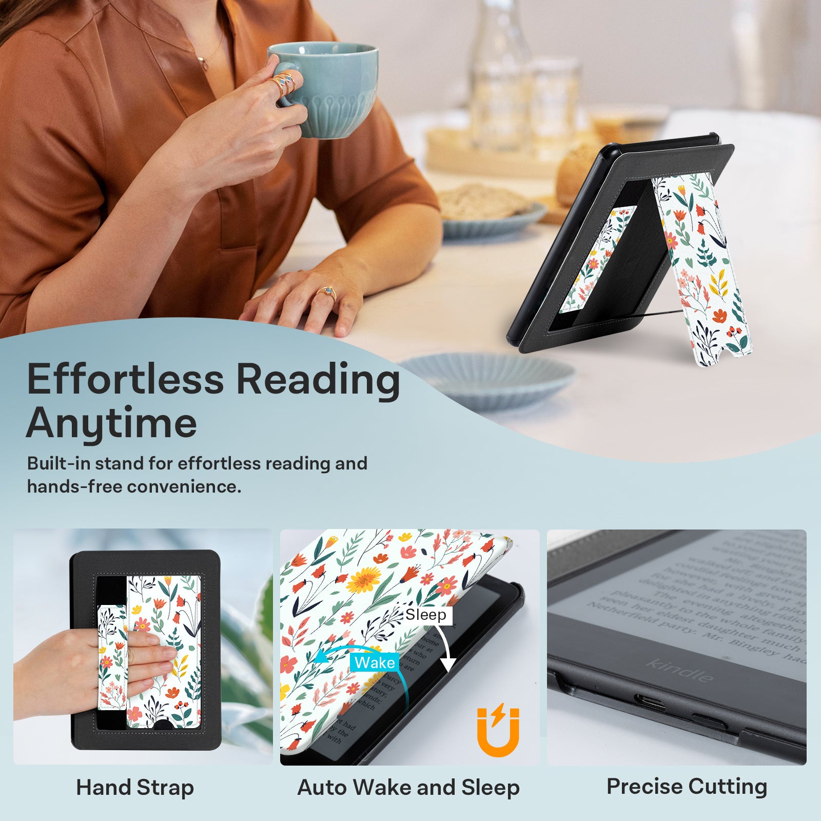 Kindle Paperwhite 12th Gen 7 inch (2024) Lightweight Case With Stand#Color_White Flower