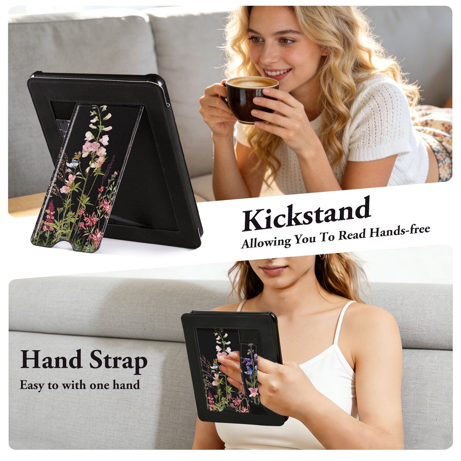 Kindle Paperwhite 12th Gen 7 inch (2024) Lightweight Case With Stand#Color_Dark Botanica