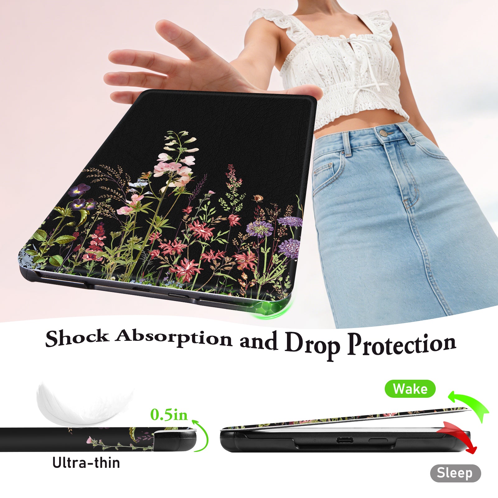 Kindle Paperwhite 12th Gen 7 inch (2024) Lightweight Case With Stand#Color_Dark Botanica