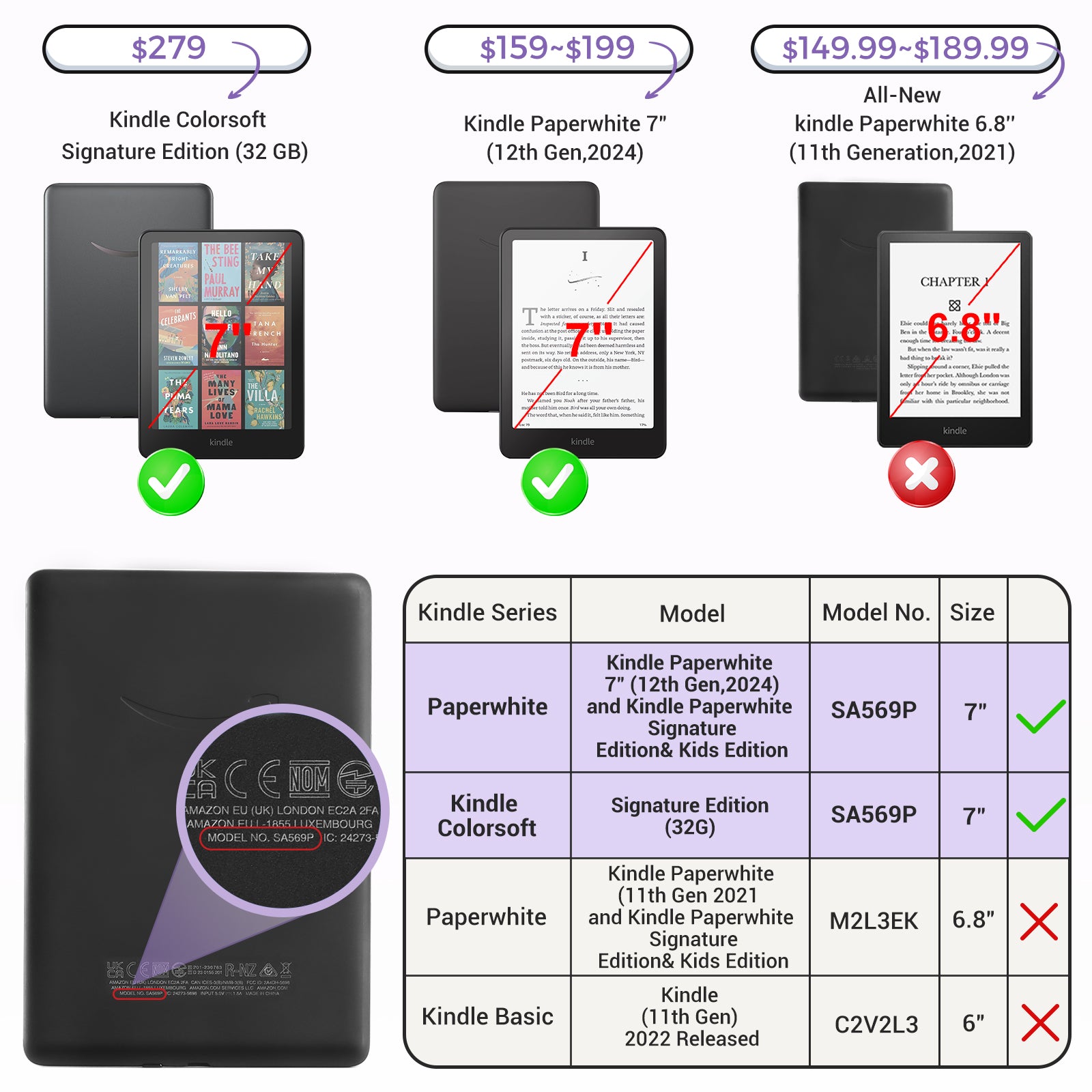 Kindle Paperwhite 12th Gen 7 inch (2024) Lightweight Case With Stand#Color_Lavender Whisper