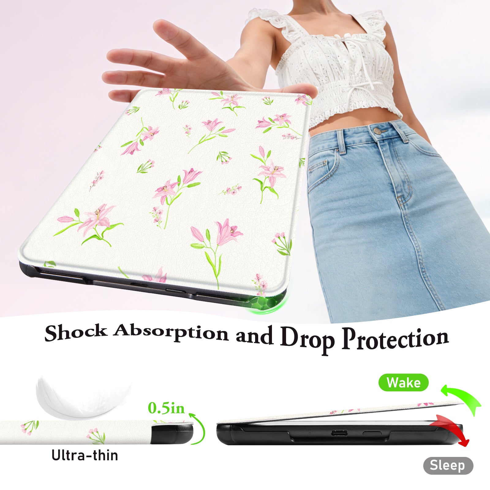 Kindle Paperwhite 12th Gen 7 inch (2024) Lightweight Case With Stand#Color_Spring Lily