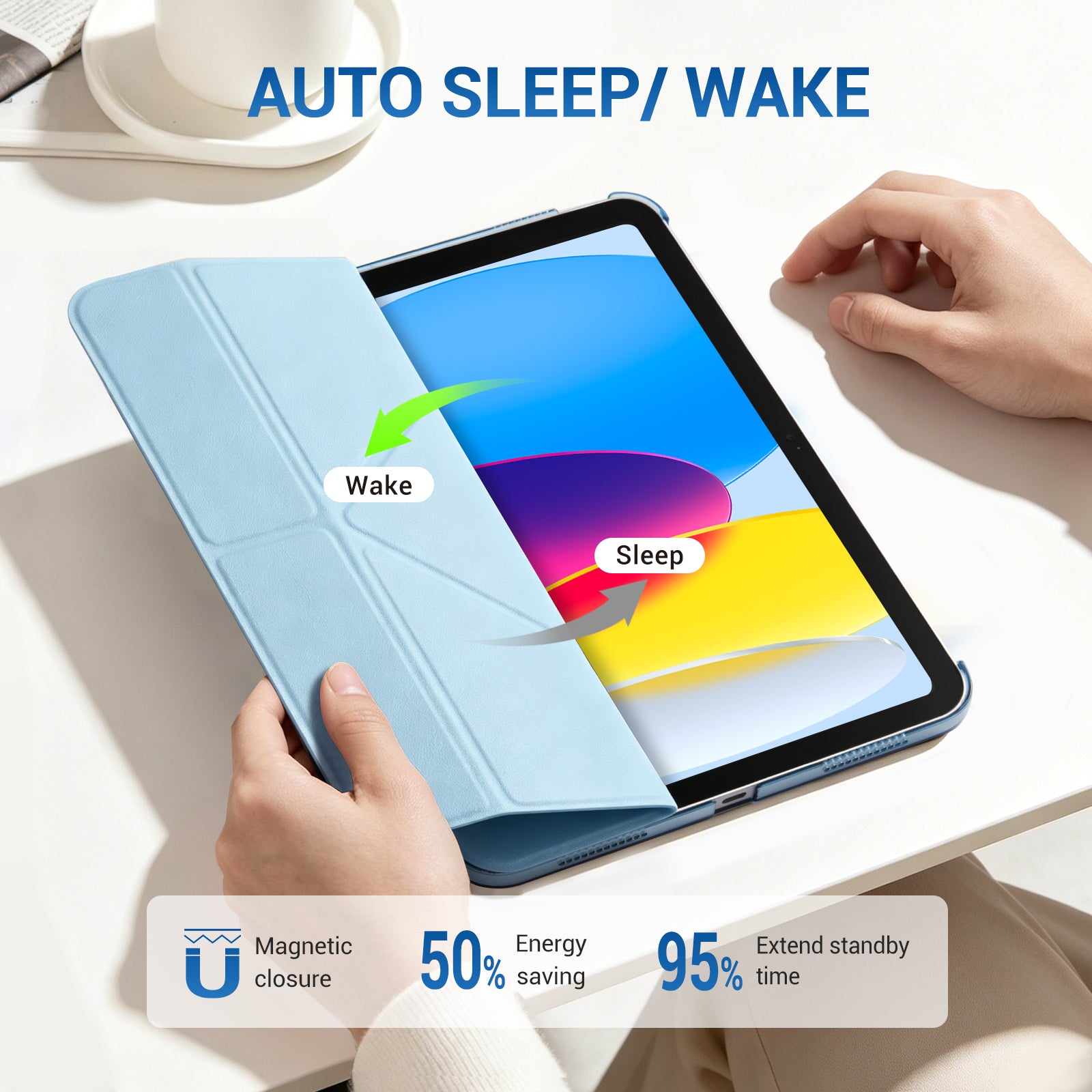 iPad (A16) 11th Gen & 10th Gen Slim Y-Fold Magnetic Stand Case#Color_Sky Blue