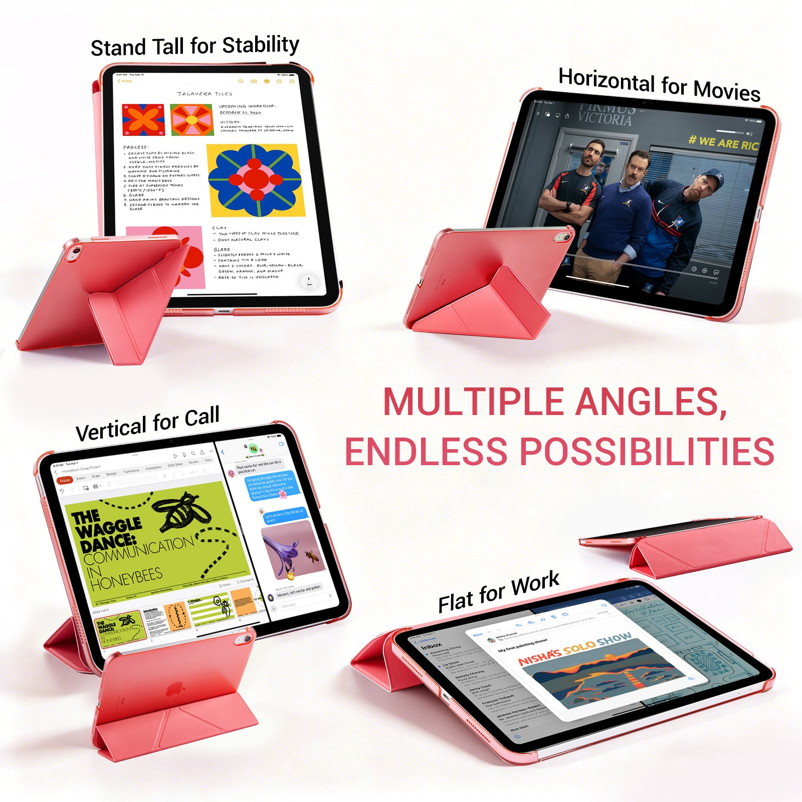 iPad (A16) 11th Gen & 10th Gen Slim Y-Fold Magnetic Stand Case#Color_Rosy Pink