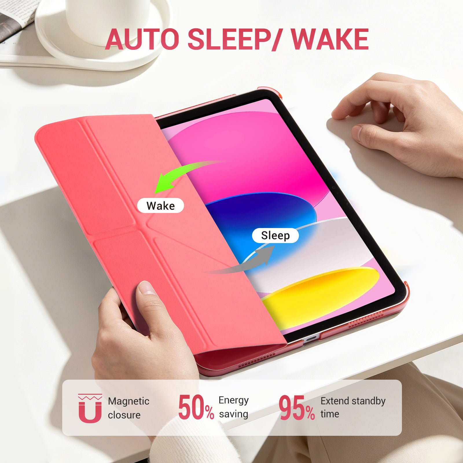 iPad (A16) 11th Gen & 10th Gen Slim Y-Fold Magnetic Stand Case#Color_Rosy Pink