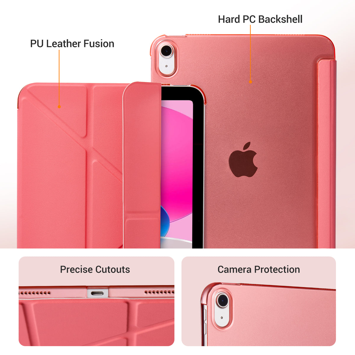 iPad (A16) 11th Gen & 10th Gen Slim Y-Fold Magnetic Stand Case#Color_Rosy Pink