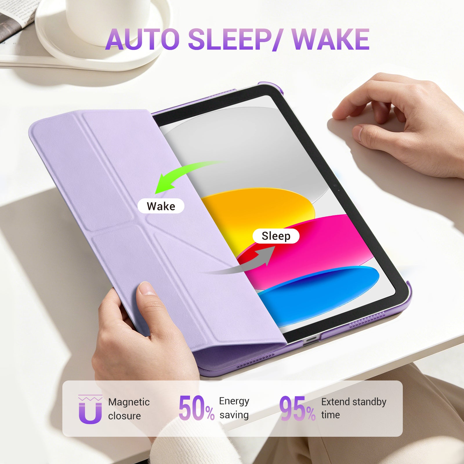 iPad (A16) 11th Gen & 10th Gen Slim Y-Fold Magnetic Stand Case#Color_Gray Violet