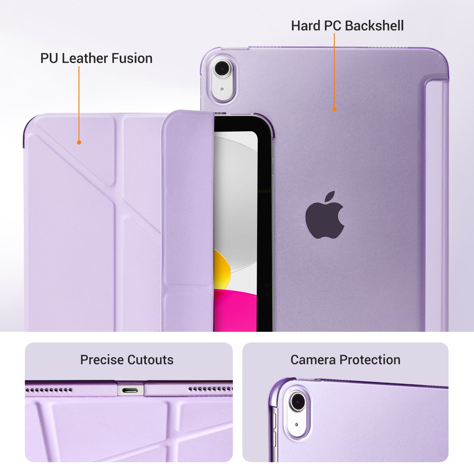 iPad (A16) 11th Gen & 10th Gen Slim Y-Fold Magnetic Stand Case#Color_Gray Violet
