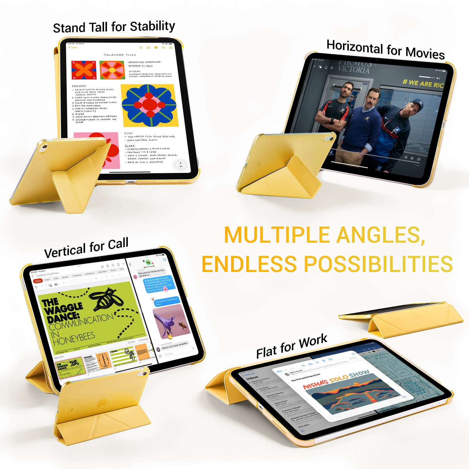 iPad (A16) 11th Gen & 10th Gen Slim Y-Fold Magnetic Stand Case#Color_Lemon Yellow