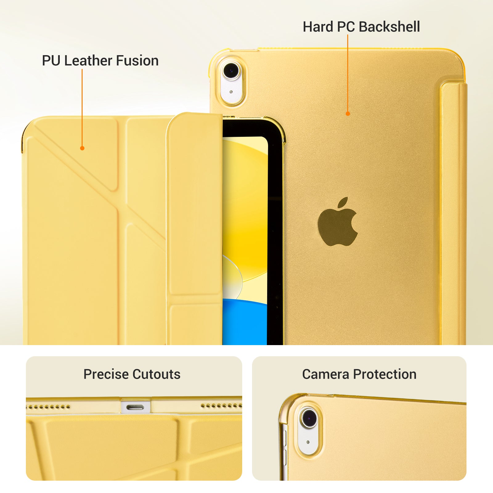 iPad (A16) 11th Gen & 10th Gen Slim Y-Fold Magnetic Stand Case#Color_Lemon Yellow