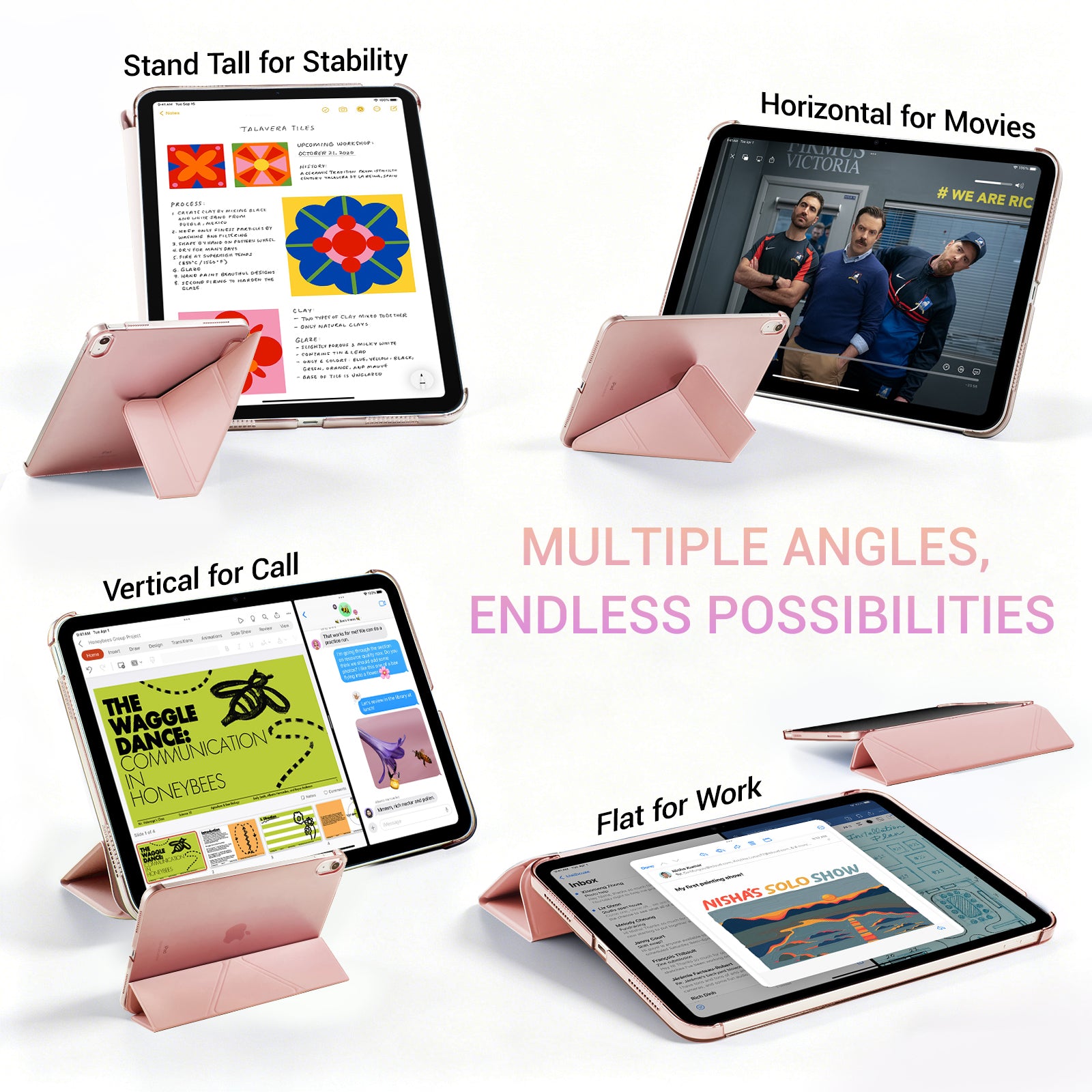 iPad (A16) 11th Gen & 10th Gen Slim Y-Fold Magnetic Stand Case#Color_Pink