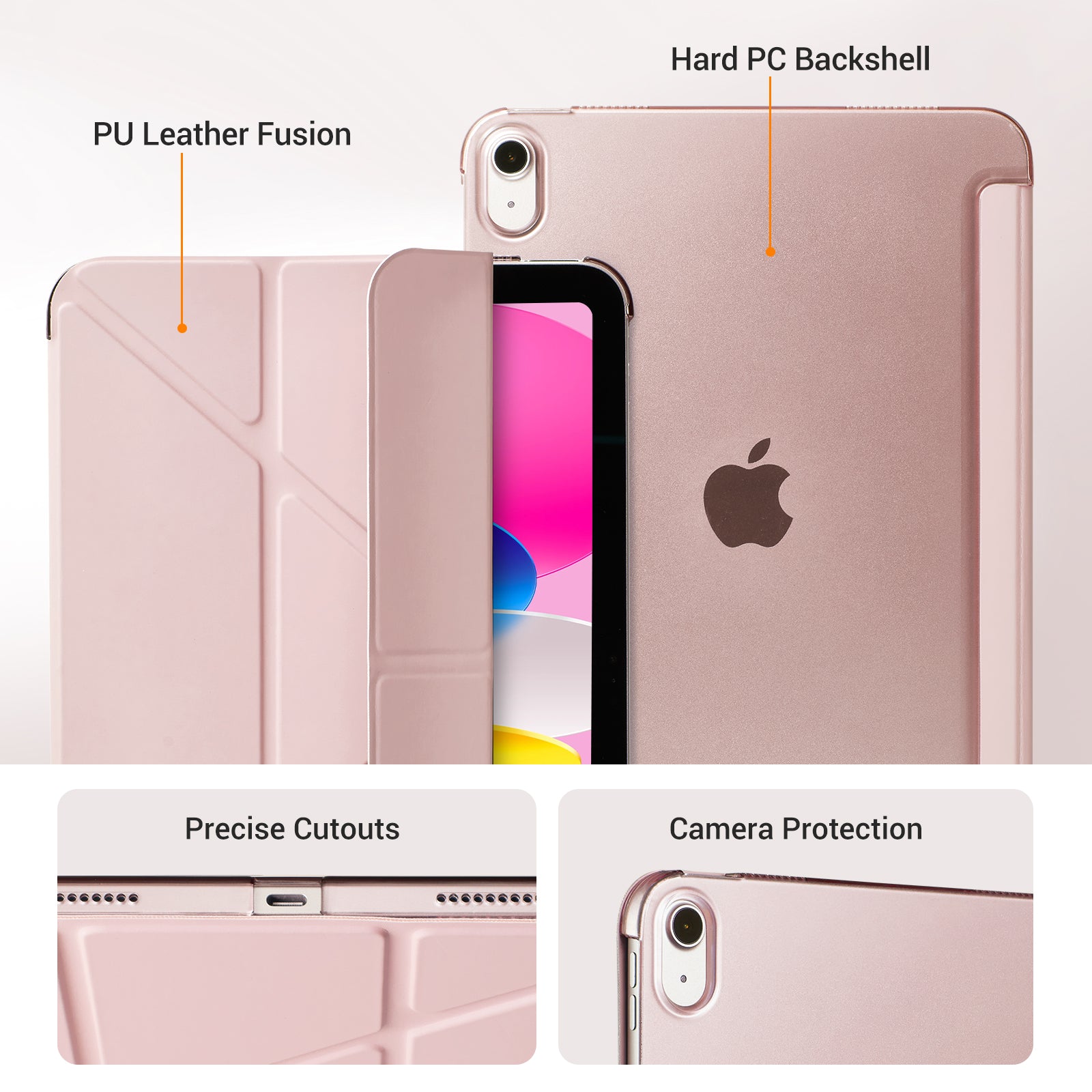 iPad (A16) 11th Gen & 10th Gen Slim Y-Fold Magnetic Stand Case#Color_Pink