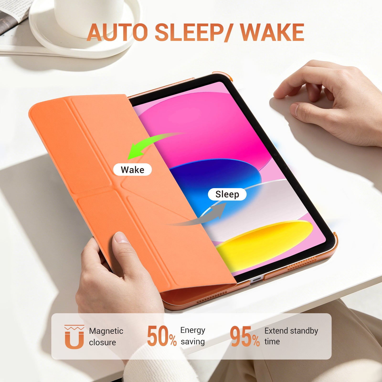 iPad (A16) 11th Gen & 10th Gen Slim Y-Fold Magnetic Stand Case#Color_Orange
