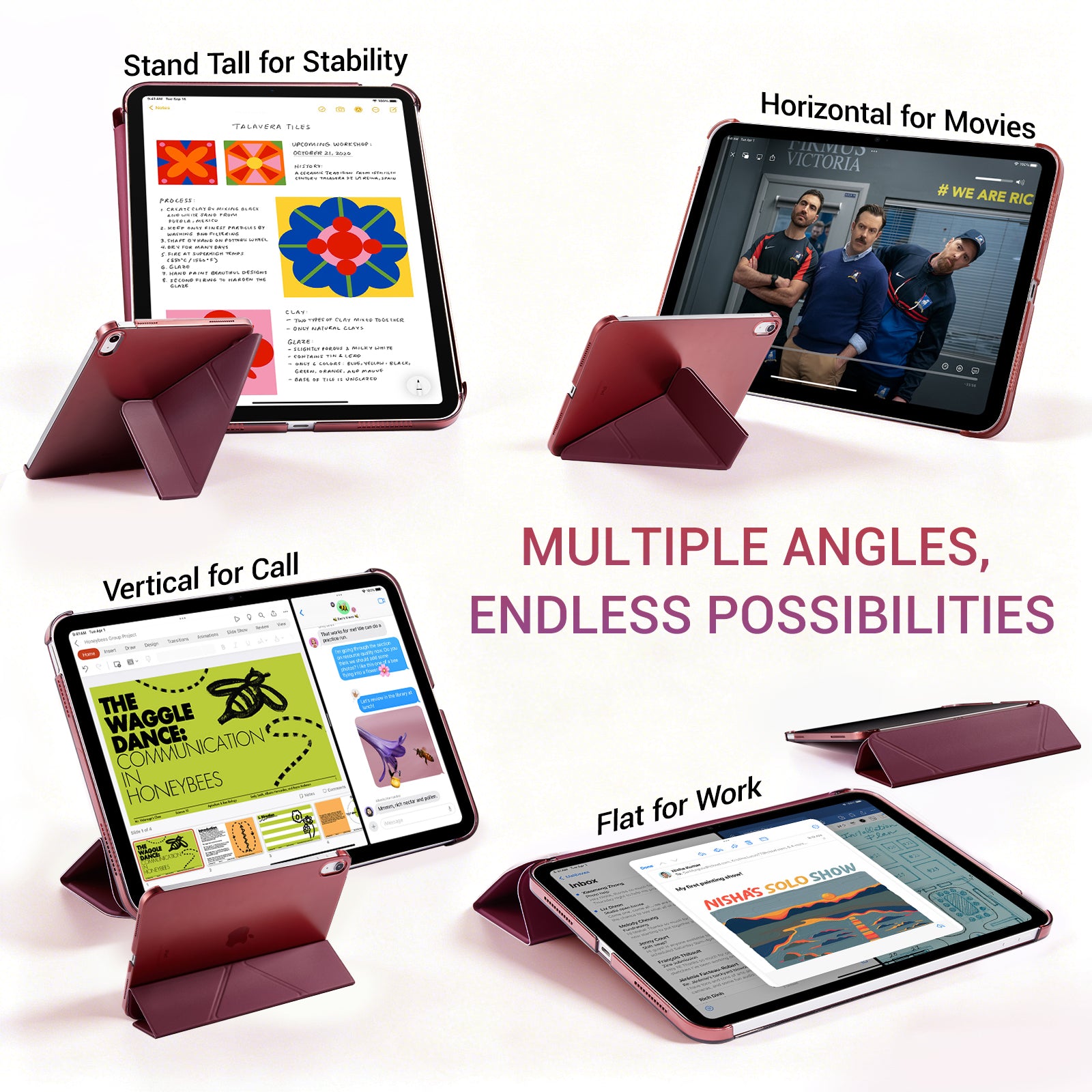iPad (A16) 11th Gen & 10th Gen Slim Y-Fold Magnetic Stand Case#Color_Burgundy