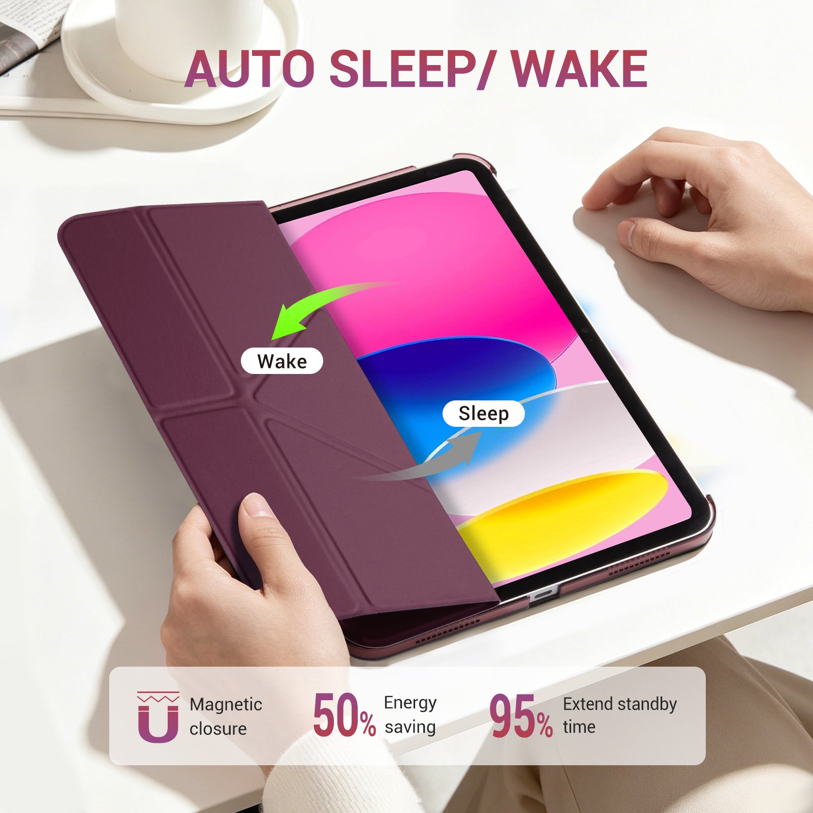 iPad (A16) 11th Gen & 10th Gen Slim Y-Fold Magnetic Stand Case#Color_Burgundy