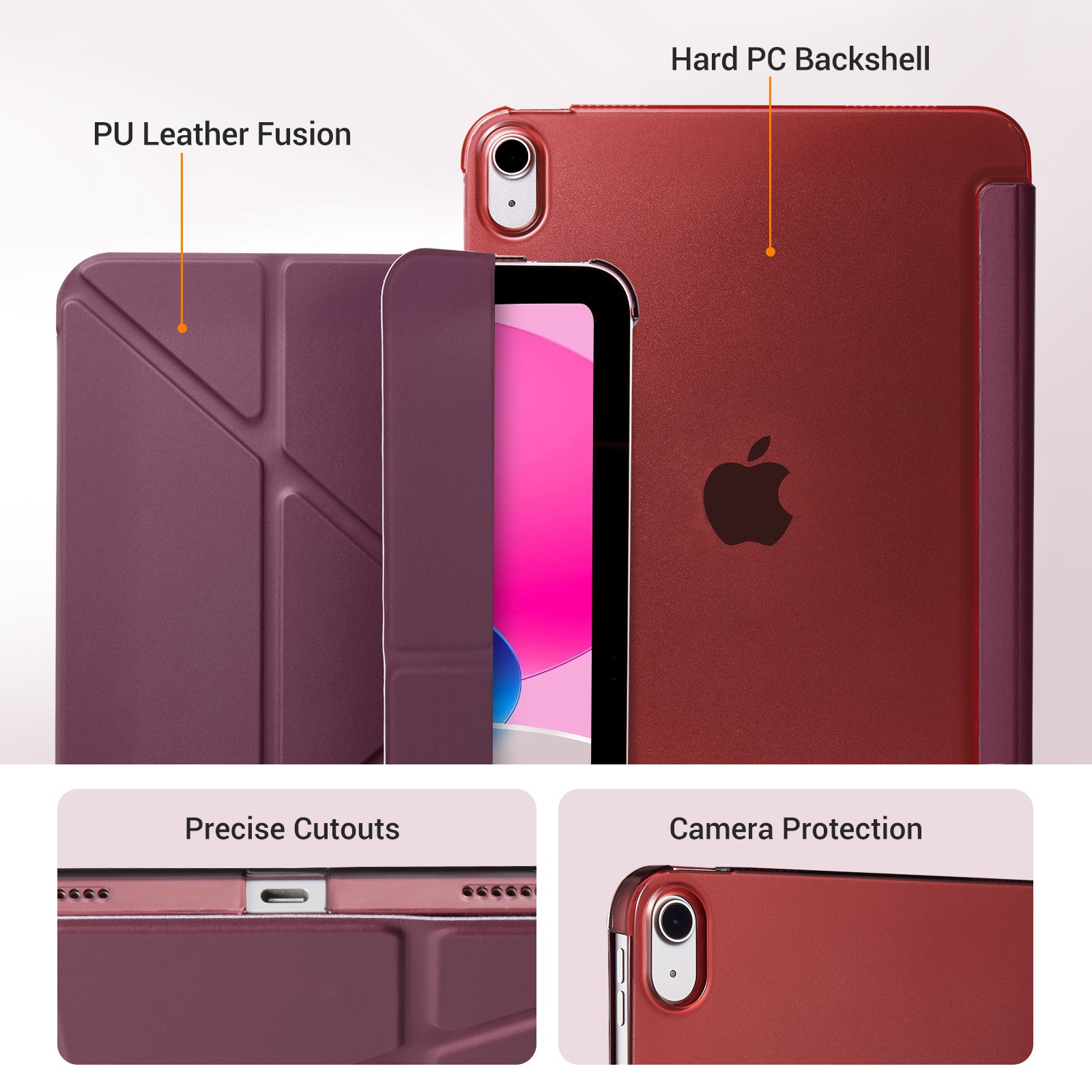 iPad (A16) 11th Gen & 10th Gen Slim Y-Fold Magnetic Stand Case#Color_Burgundy
