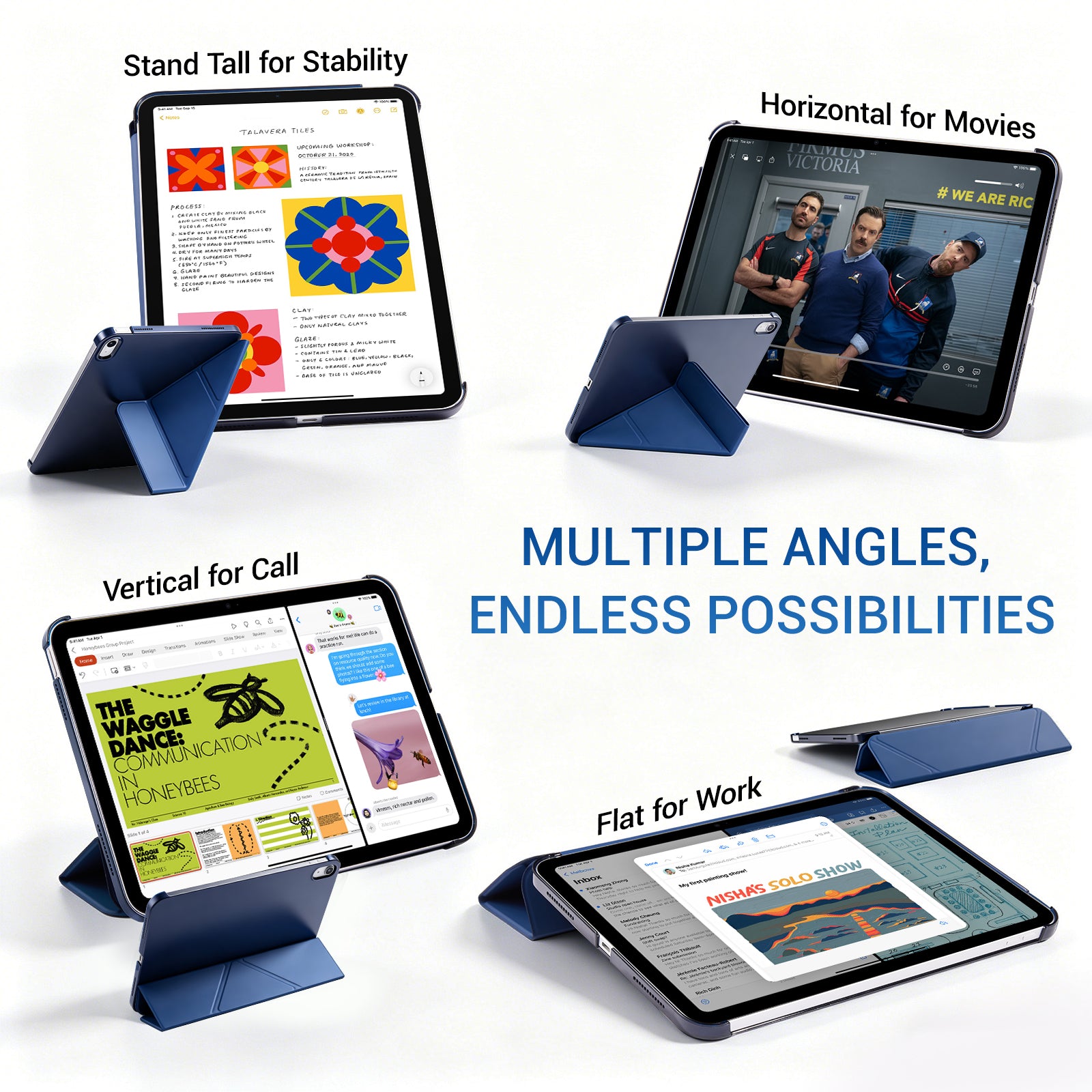iPad (A16) 11th Gen & 10th Gen Slim Y-Fold Magnetic Stand Case#Color_Dark Blue