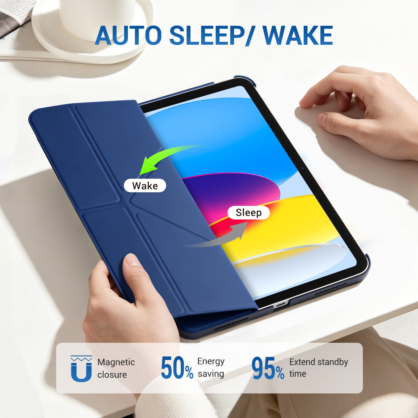 iPad (A16) 11th Gen & 10th Gen Slim Y-Fold Magnetic Stand Case#Color_Dark Blue