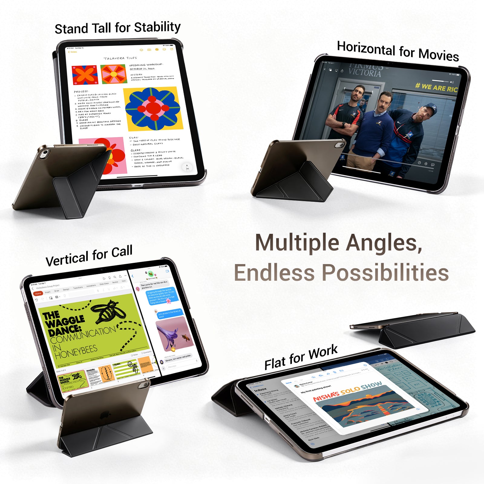 iPad (A16) 11th Gen & 10th Gen Slim Y-Fold Magnetic Stand Case#Color_Black