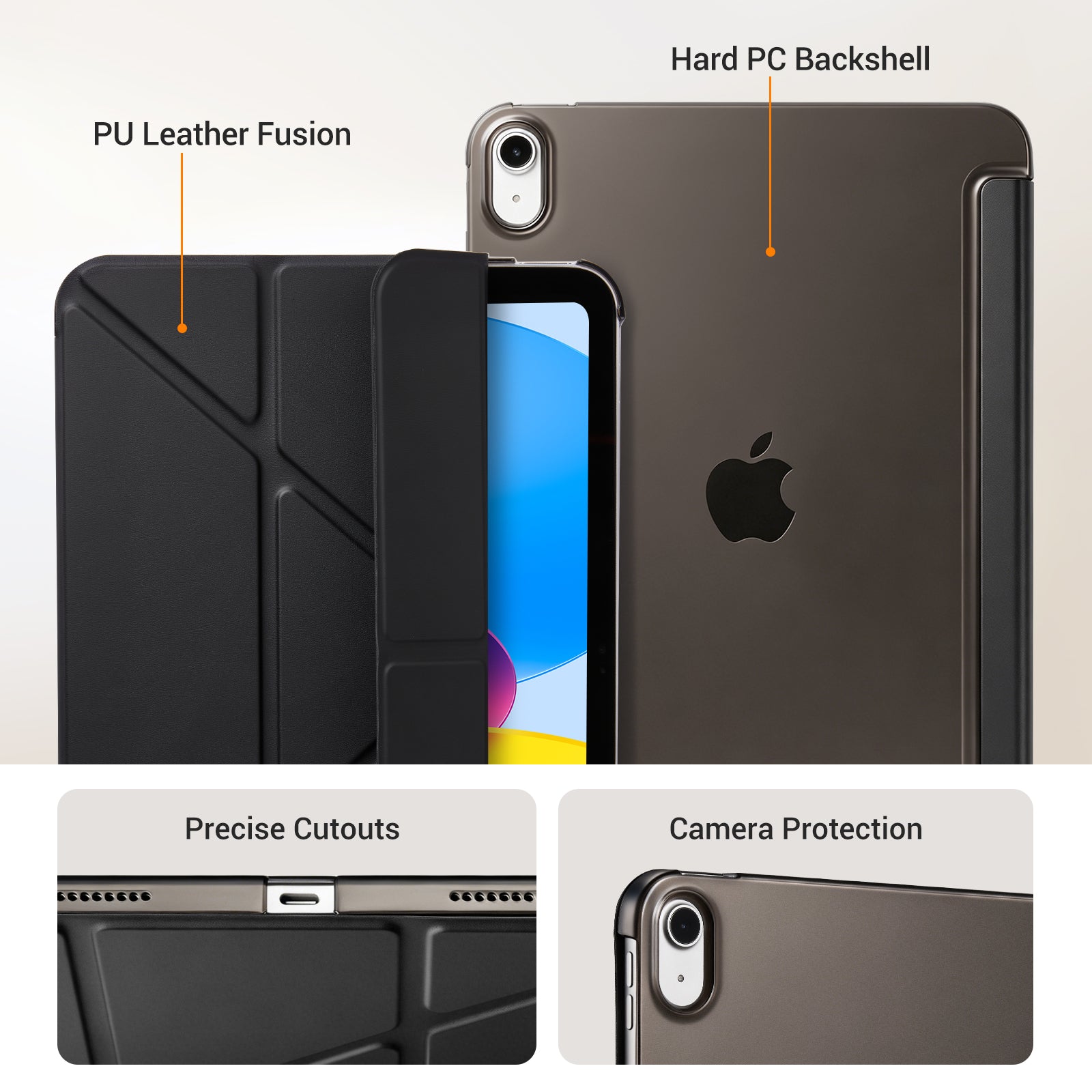iPad (A16) 11th Gen & 10th Gen Slim Y-Fold Magnetic Stand Case#Color_Black