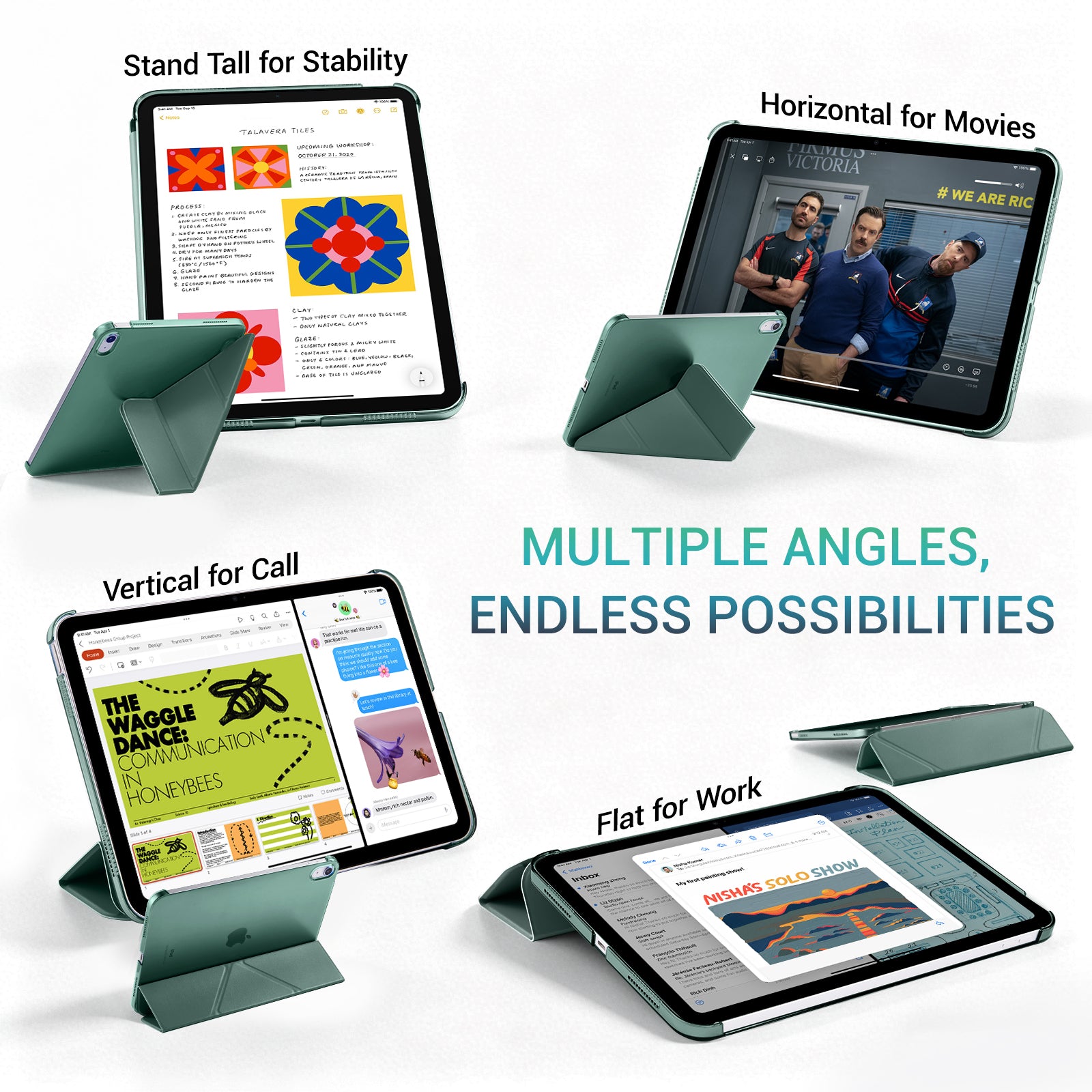 iPad (A16) 11th Gen & 10th Gen Slim Y-Fold Magnetic Stand Case#Color_Emerald Green