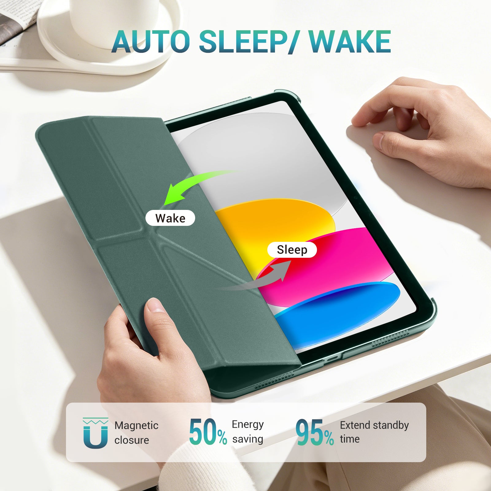 iPad (A16) 11th Gen & 10th Gen Slim Y-Fold Magnetic Stand Case#Color_Emerald Green