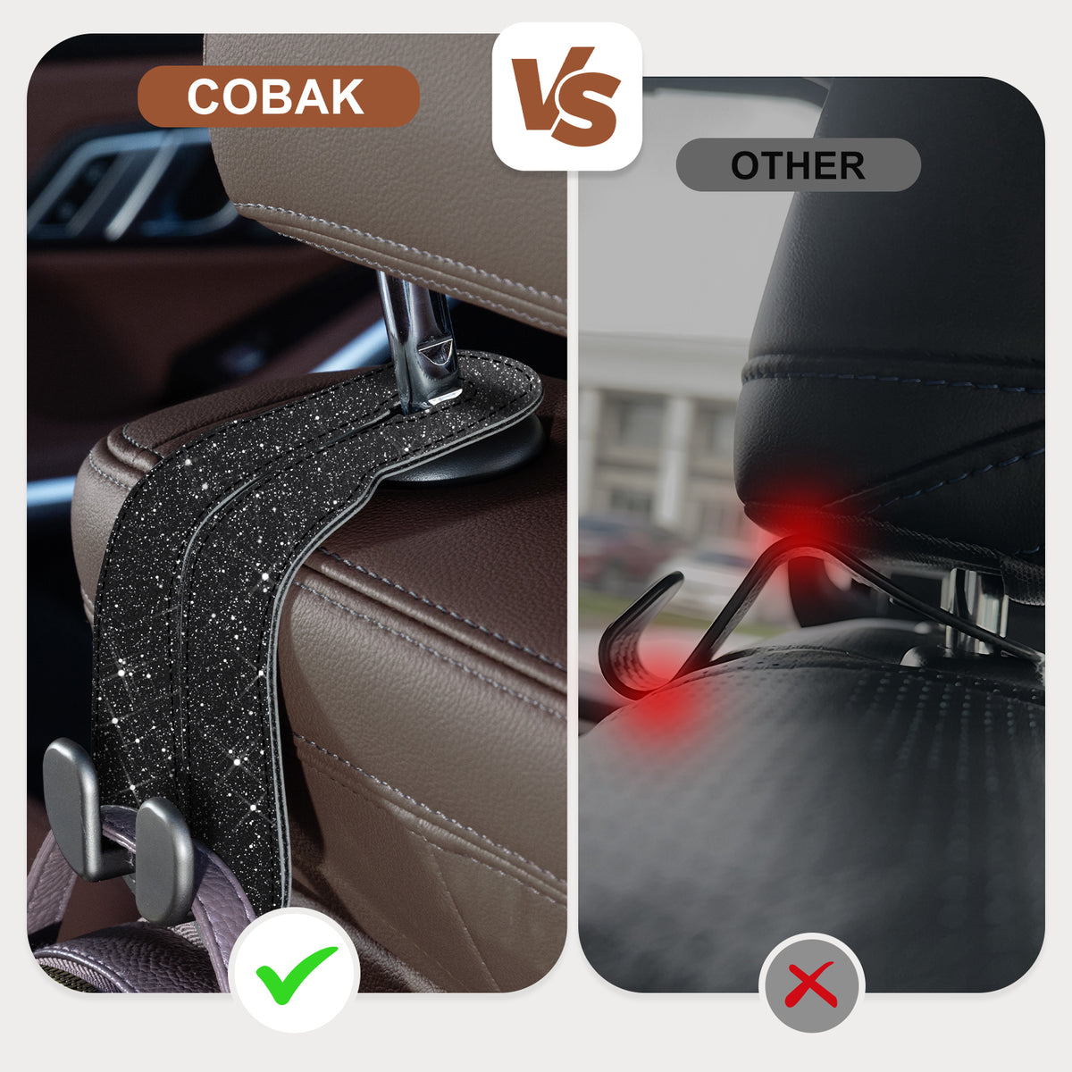 Car Seat Back Hook for Bags Leather Metal 4 Pack Organizer#Color_Glitter Black