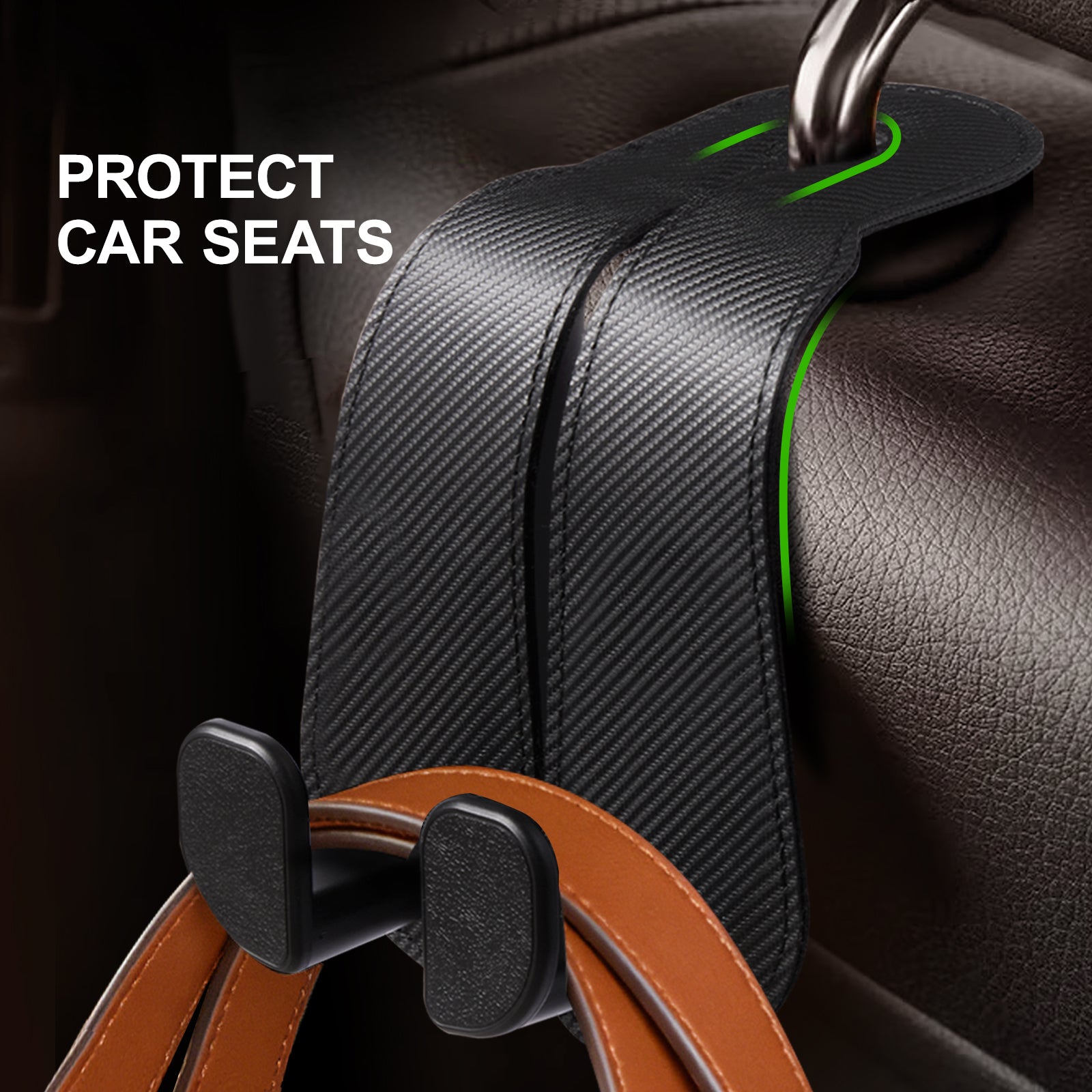 Car Seat Back Hook for Bags Leather Metal 4 Pack Organizer#Color_Carbon Fiber Black