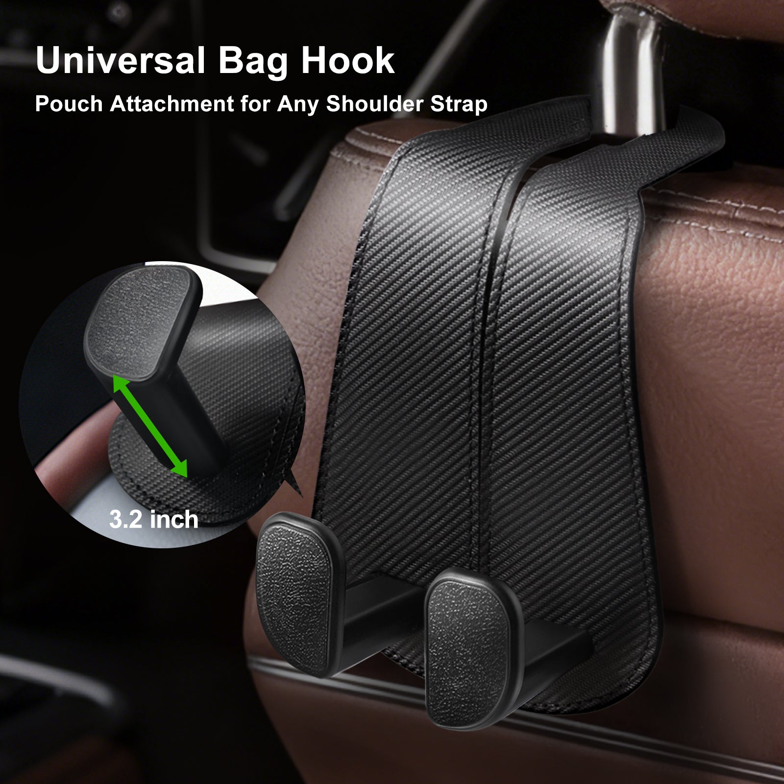 Car Seat Back Hook for Bags Leather Metal 4 Pack Organizer#Color_Carbon Fiber Black