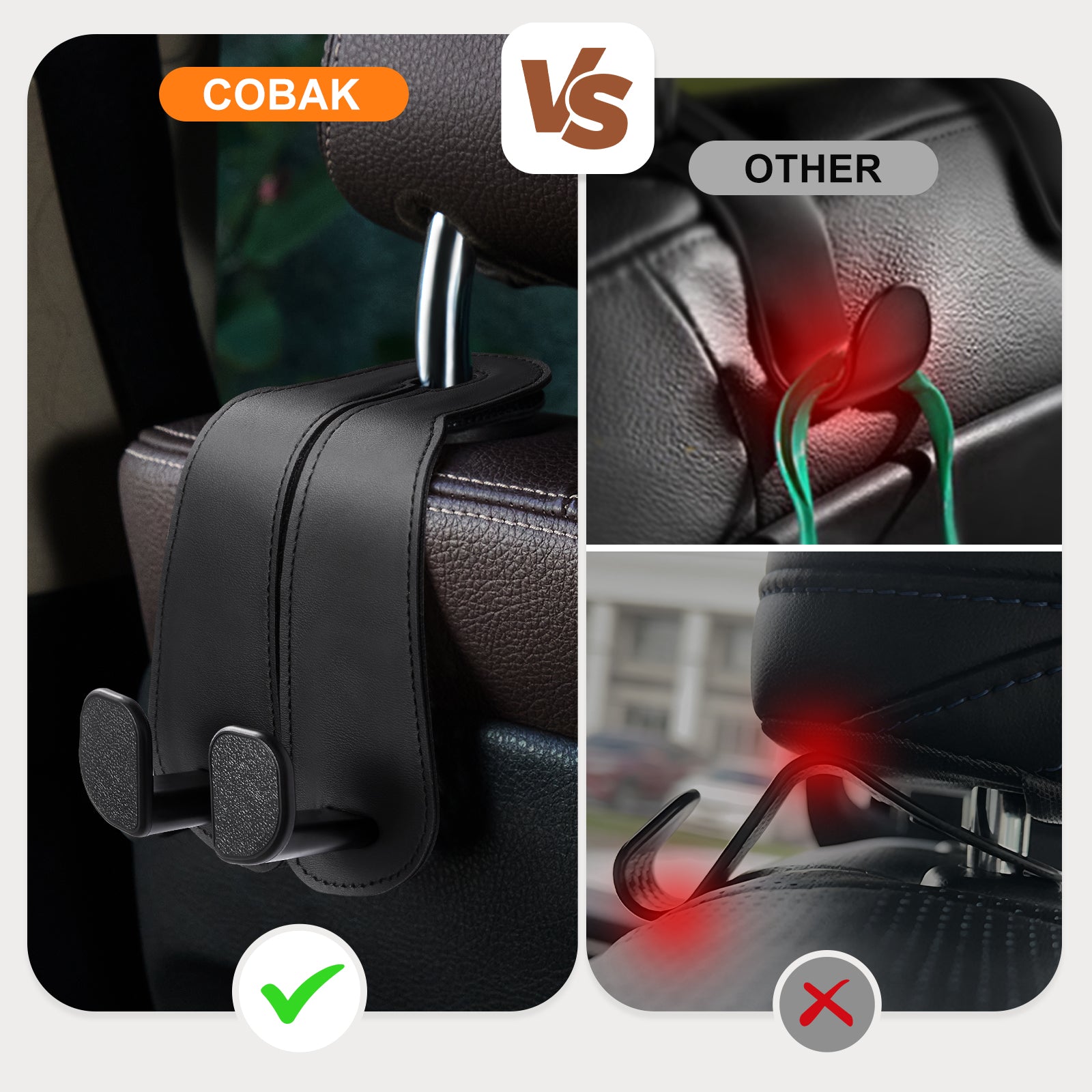 Car Seat Back Hook for Bags Leather Metal 4 Pack Organizer#Color_Wide Version-Black