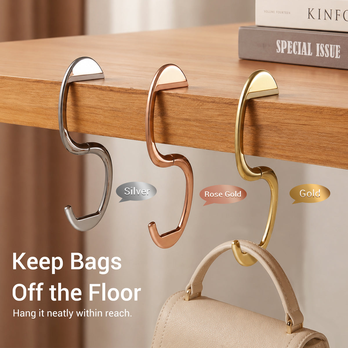 Portable Magnetic Purse Hanger for Tables#Color_Gold
