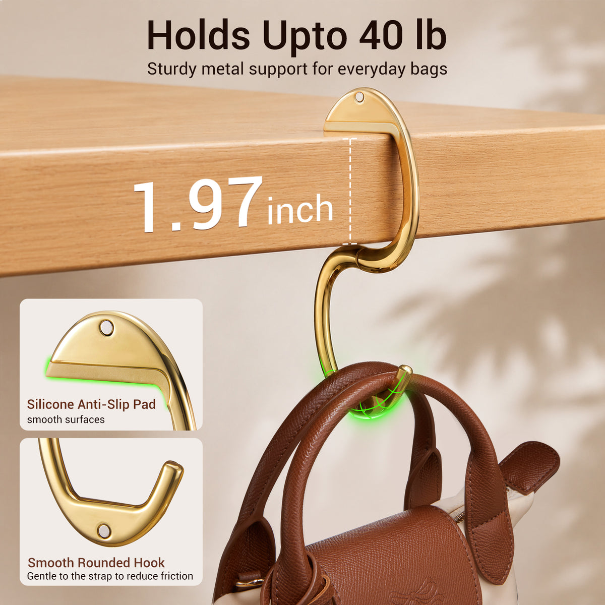 Portable Magnetic Purse Hanger for Tables#Color_Gold