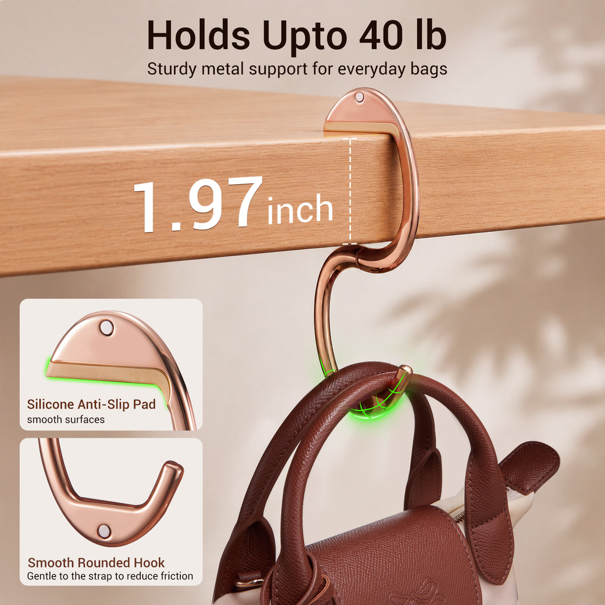 Portable Magnetic Purse Hanger for Tables#Color_Rose gold