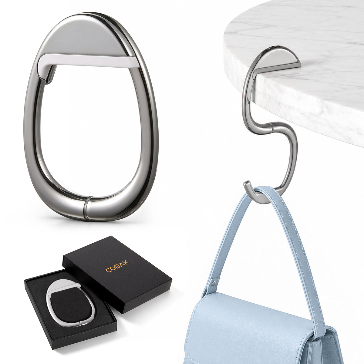 Portable Magnetic Purse Hanger for Tables#Color_Silver