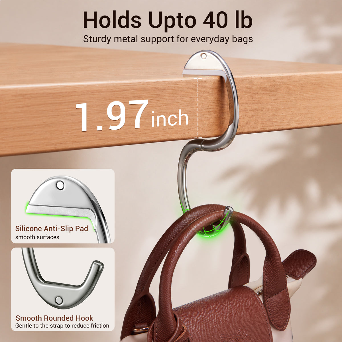 Portable Magnetic Purse Hanger for Tables#Color_Silver