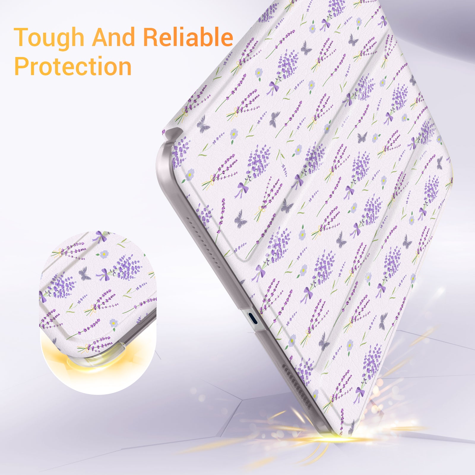 iPad 11th Gen (10th Compatible) Slim Stand Cover with Clear Hard Back, Touch ID#Color_Lavender Whisper