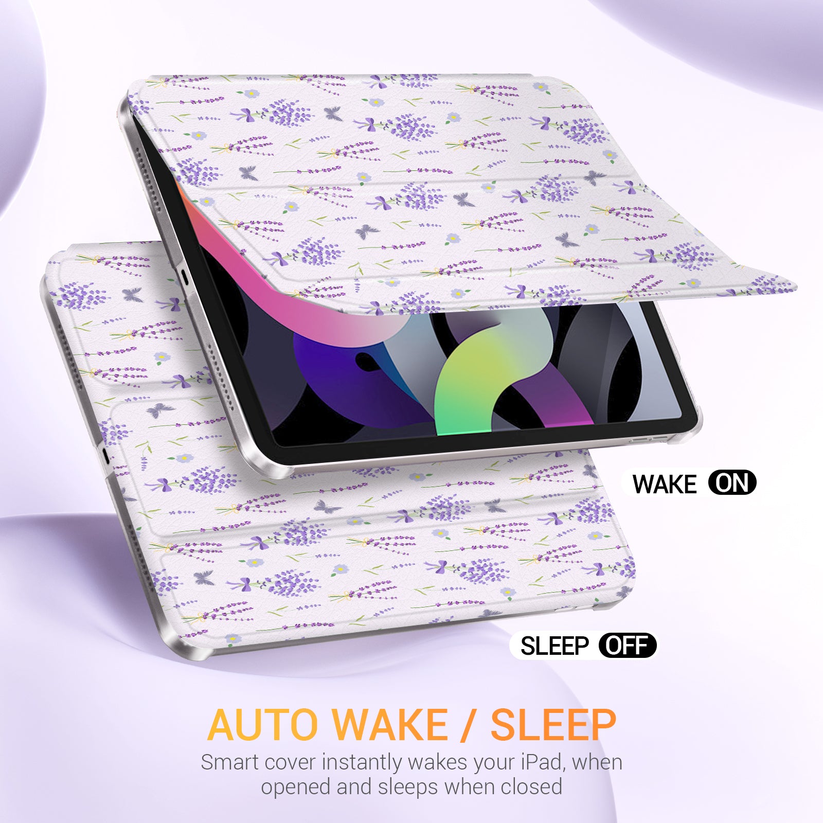 iPad 11th Gen (10th Compatible) Slim Stand Cover with Clear Hard Back, Touch ID#Color_Lavender Whisper