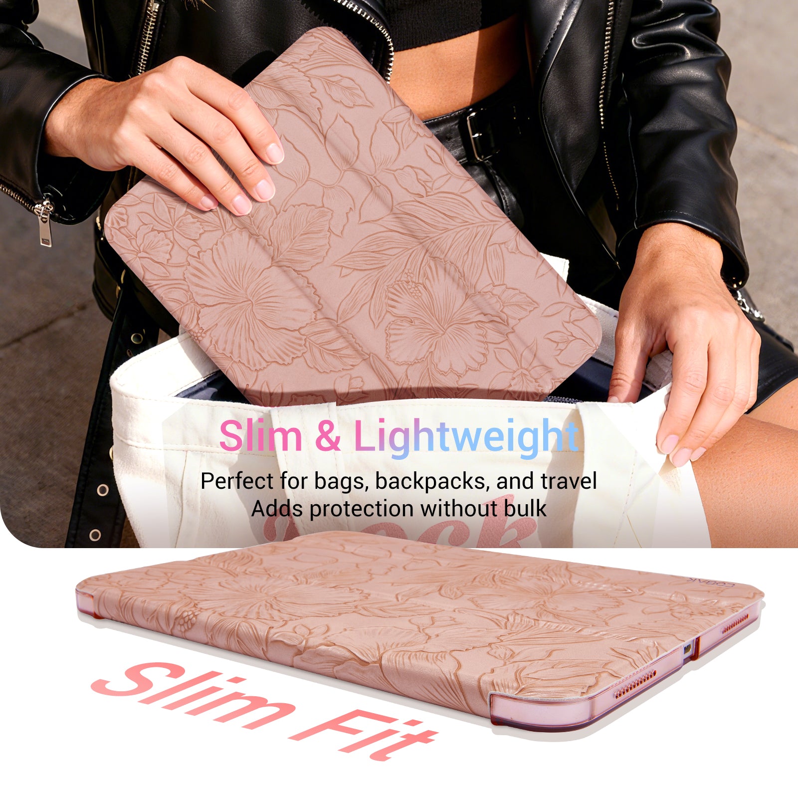 iPad 11th Gen (10th Compatible) Slim Stand Cover with Clear Hard Back, Touch ID#Color_Pink Floral