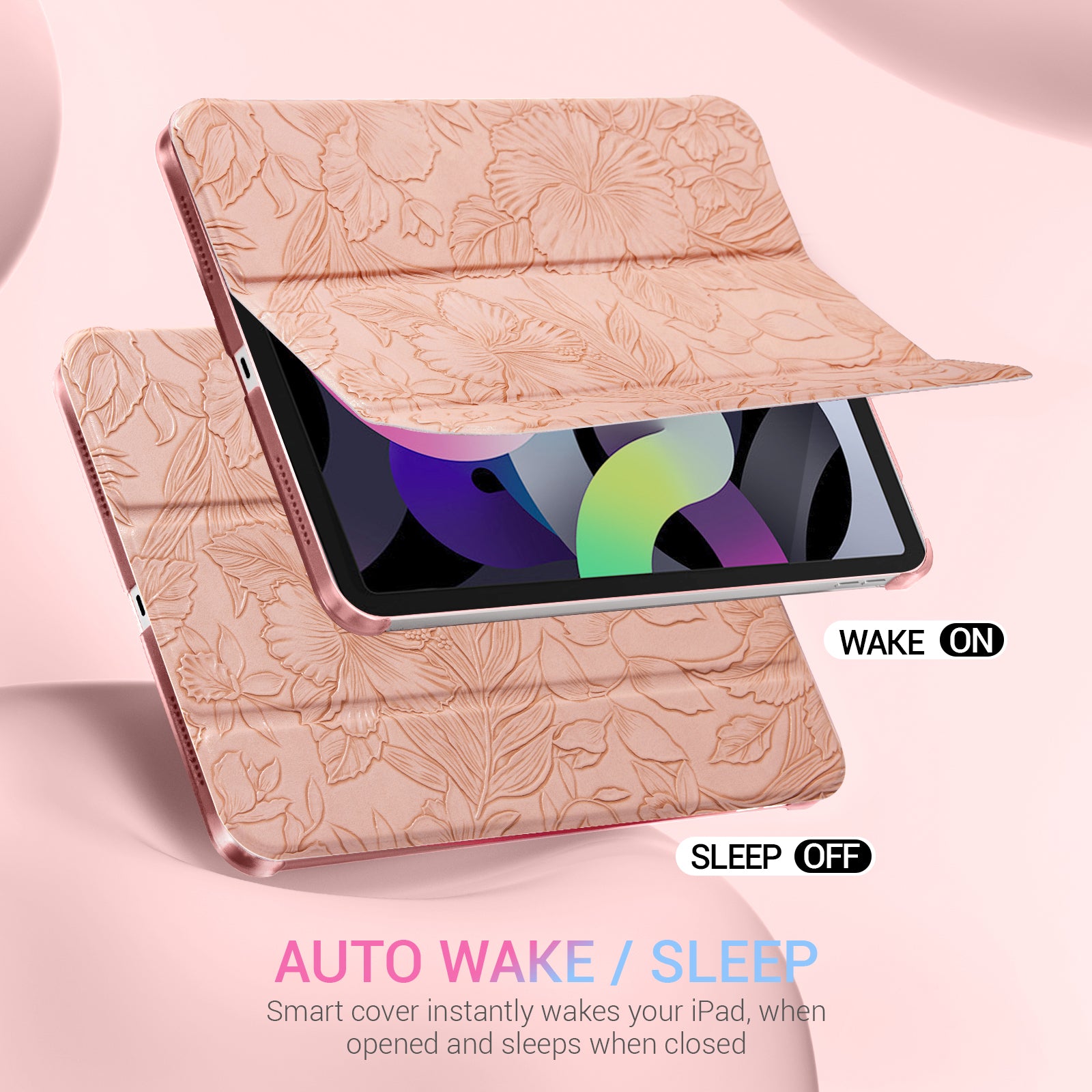 iPad 11th Gen (10th Compatible) Slim Stand Cover with Clear Hard Back, Touch ID#Color_Pink Floral
