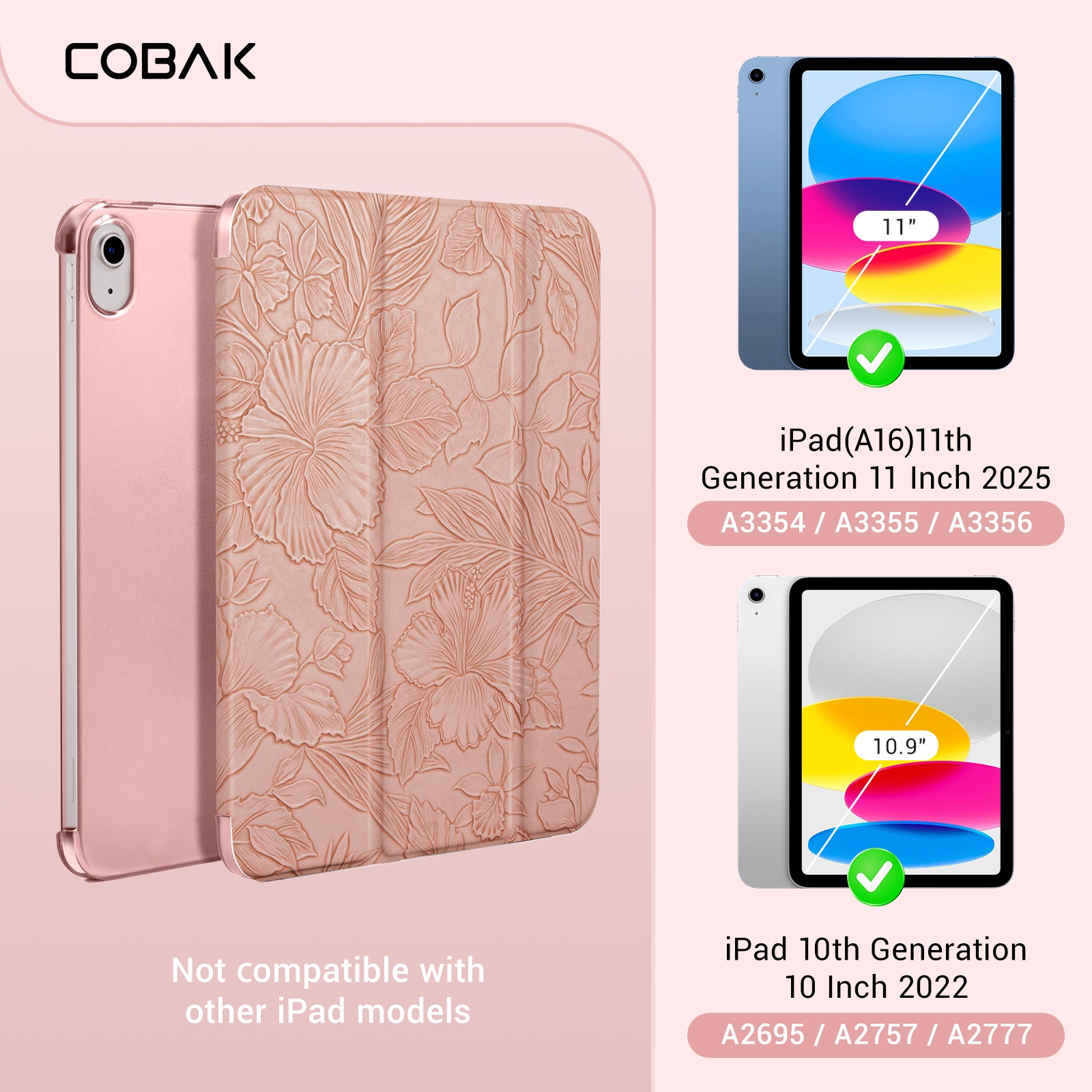 iPad 11th Gen (10th Compatible) Slim Stand Cover with Clear Hard Back, Touch ID#Color_Pink Floral