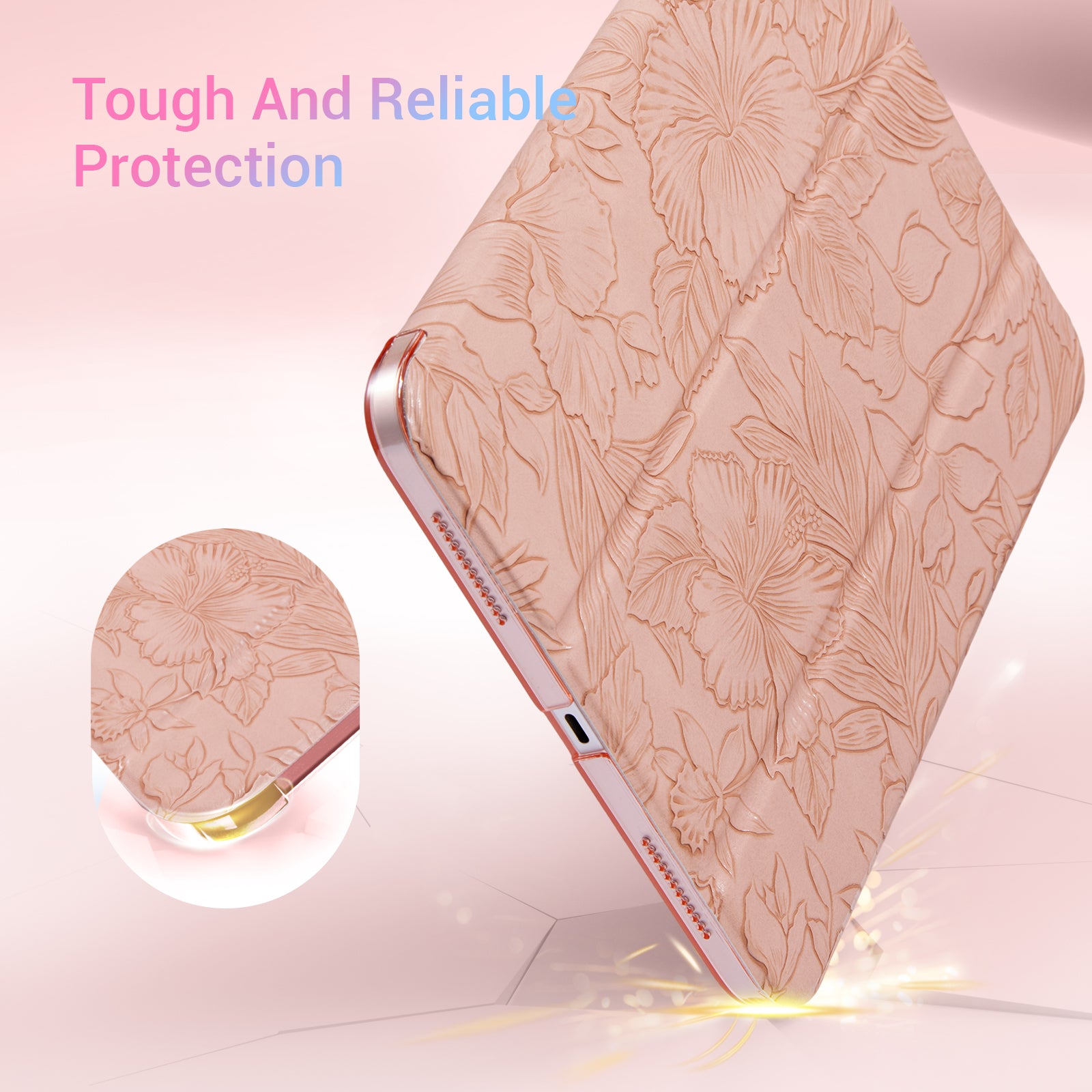 iPad 11th Gen (10th Compatible) Slim Stand Cover with Clear Hard Back, Touch ID#Color_Pink Floral