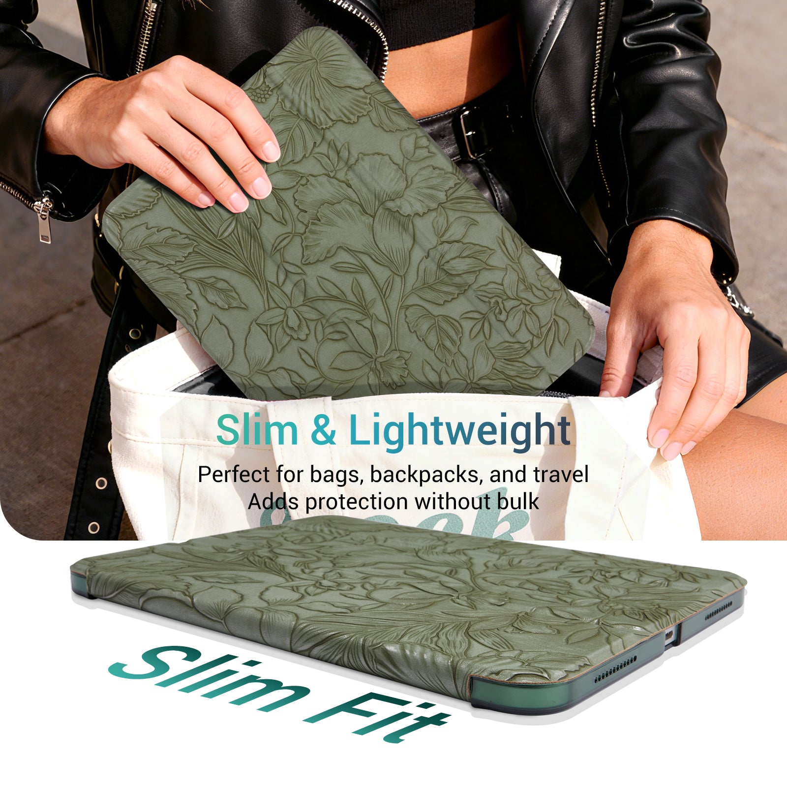 iPad 11th Gen (10th Compatible) Slim Stand Cover with Clear Hard Back, Touch ID#Color_Forest Flora