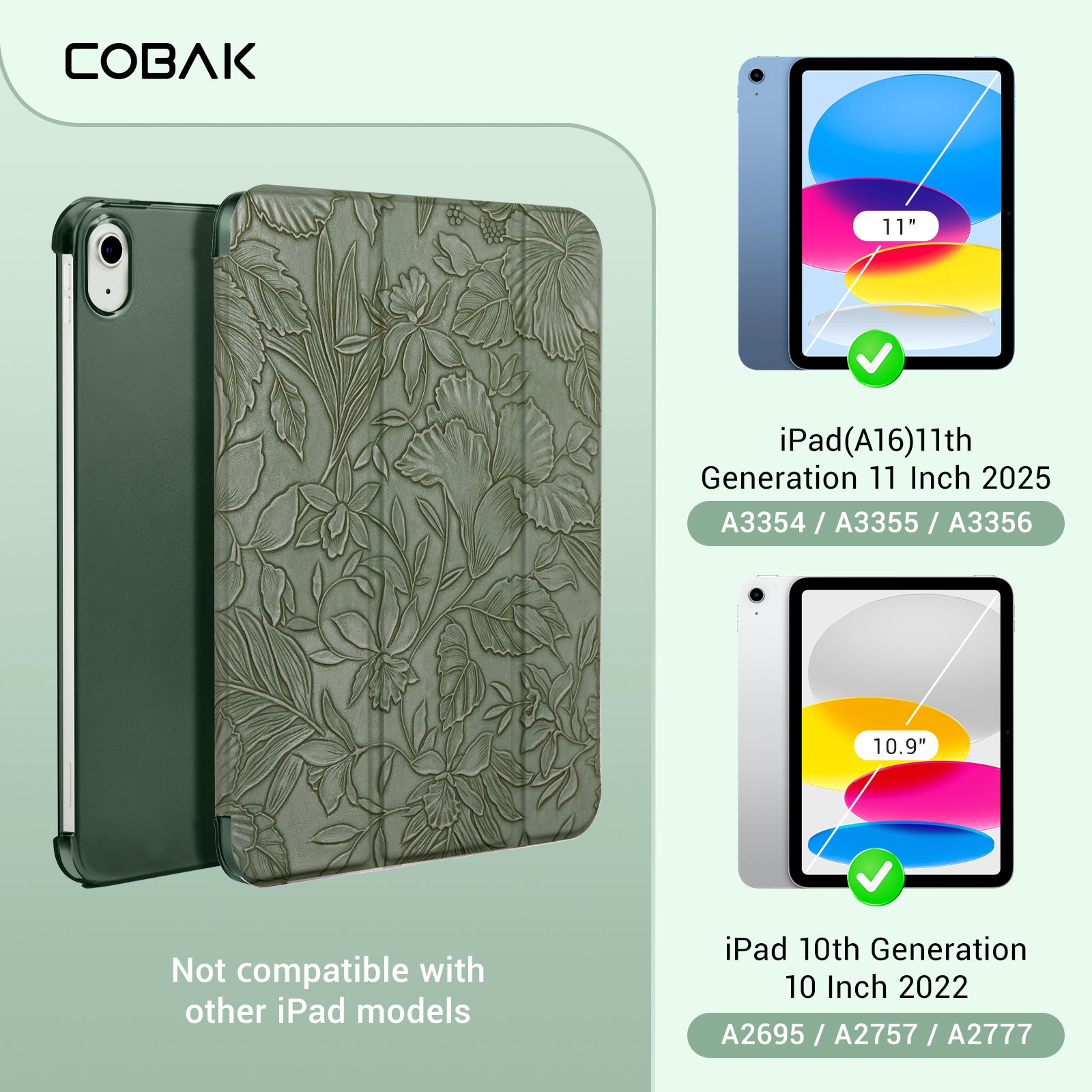 iPad 11th Gen (10th Compatible) Slim Stand Cover with Clear Hard Back, Touch ID#Color_Forest Flora