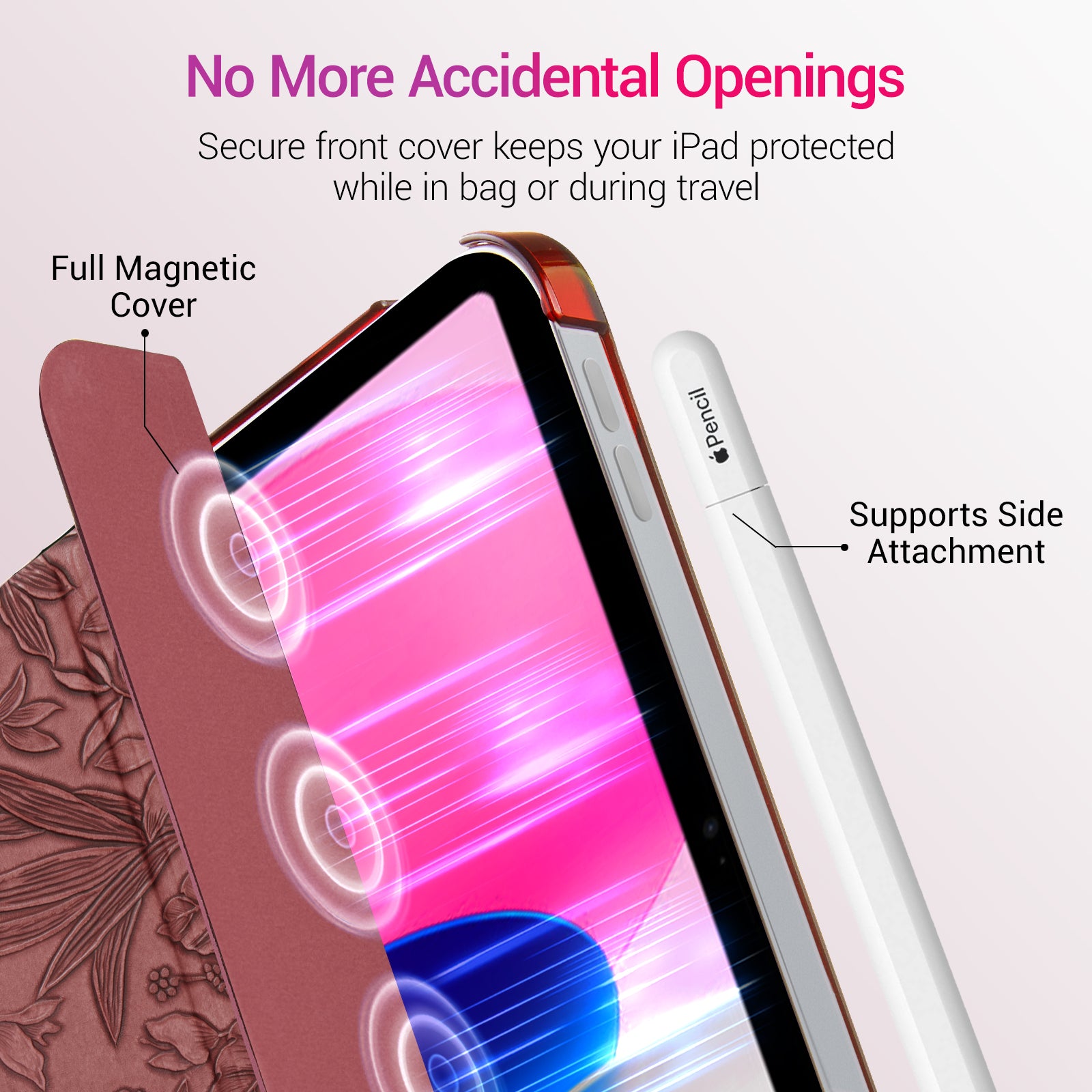 iPad 11th Gen (10th Compatible) Slim Stand Cover with Clear Hard Back, Touch ID#Color_Merlot Flora